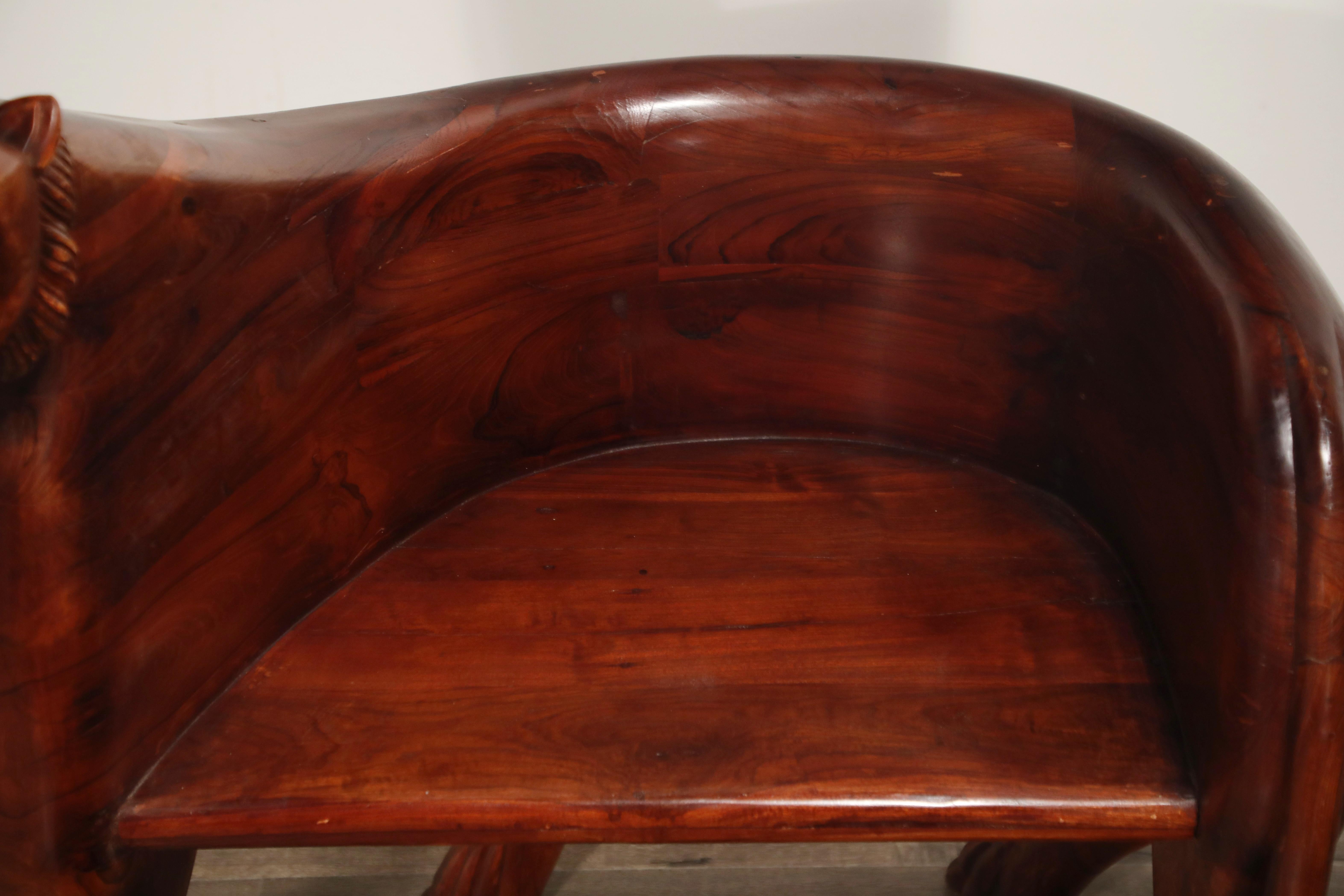 Figural Full Body Carved Teak Wood Lioness Club Chairs, Pair 14