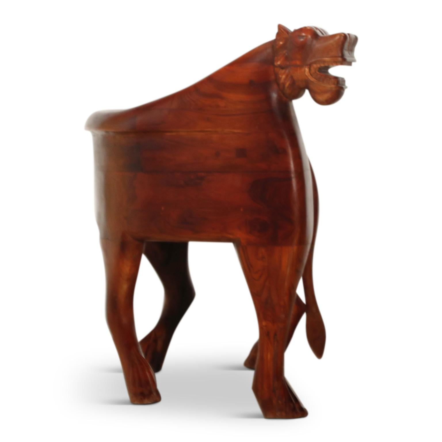 Figural Full Body Carved Teak Wood Lioness Club Chairs, Pair 1