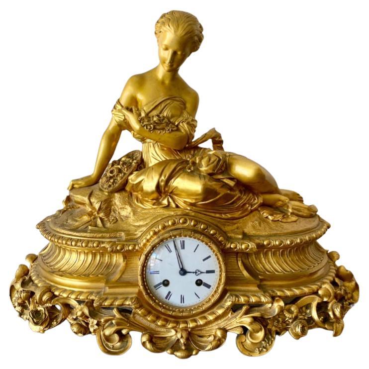 Figural Gilt Bronze Mantel Clock by Raingo Freres