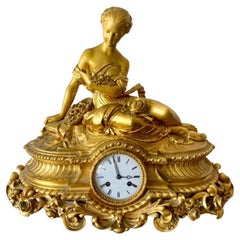 Antique Figural Gilt Bronze Mantel Clock by Raingo Freres