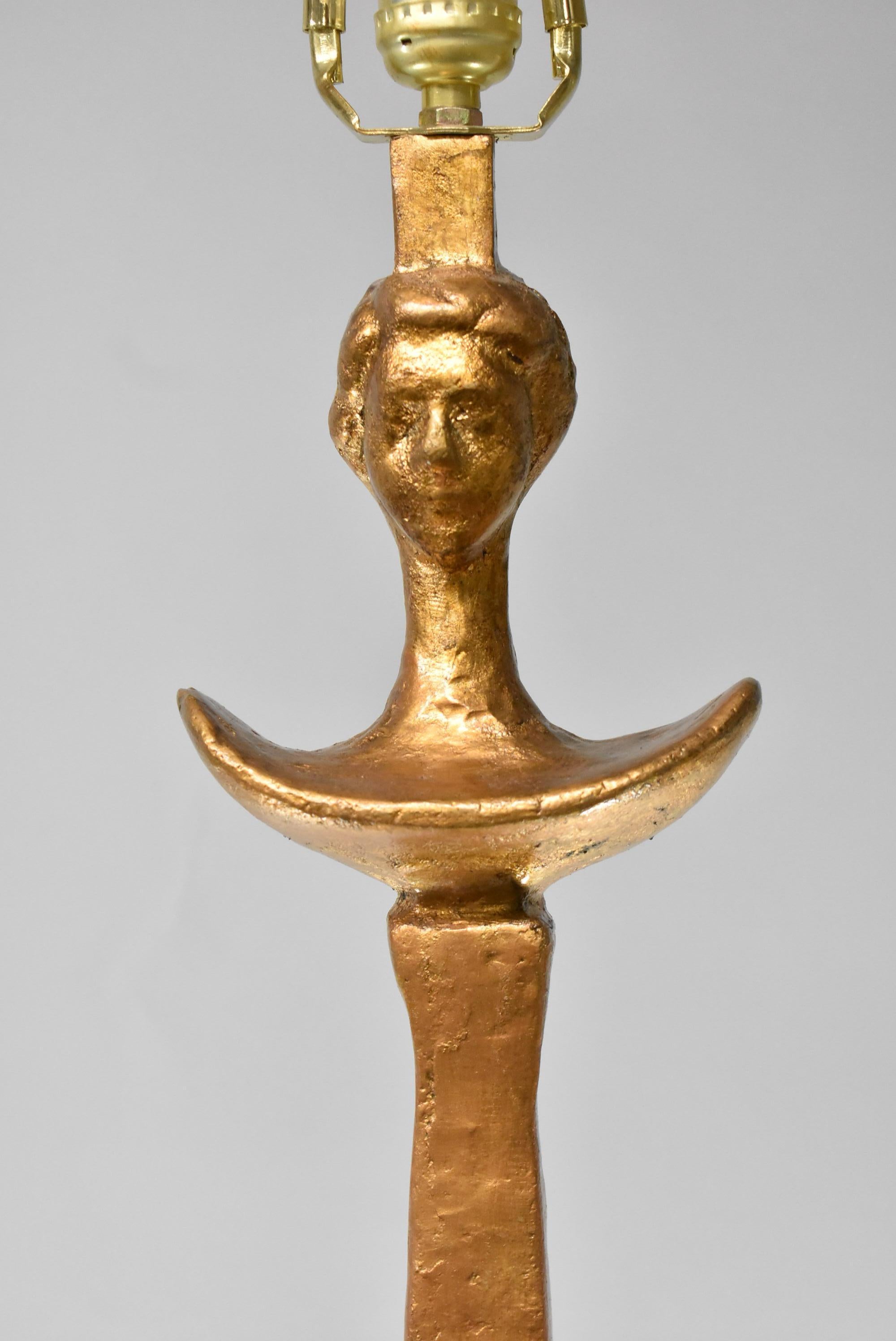 Modern Figural Gold Cast Iron Base Floor Lamp Style of Alberto Giacometti