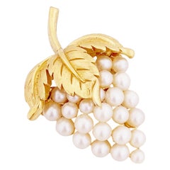 Vintage Figural Grapes Brooch With Pearls By Crown Trifari, 1960s