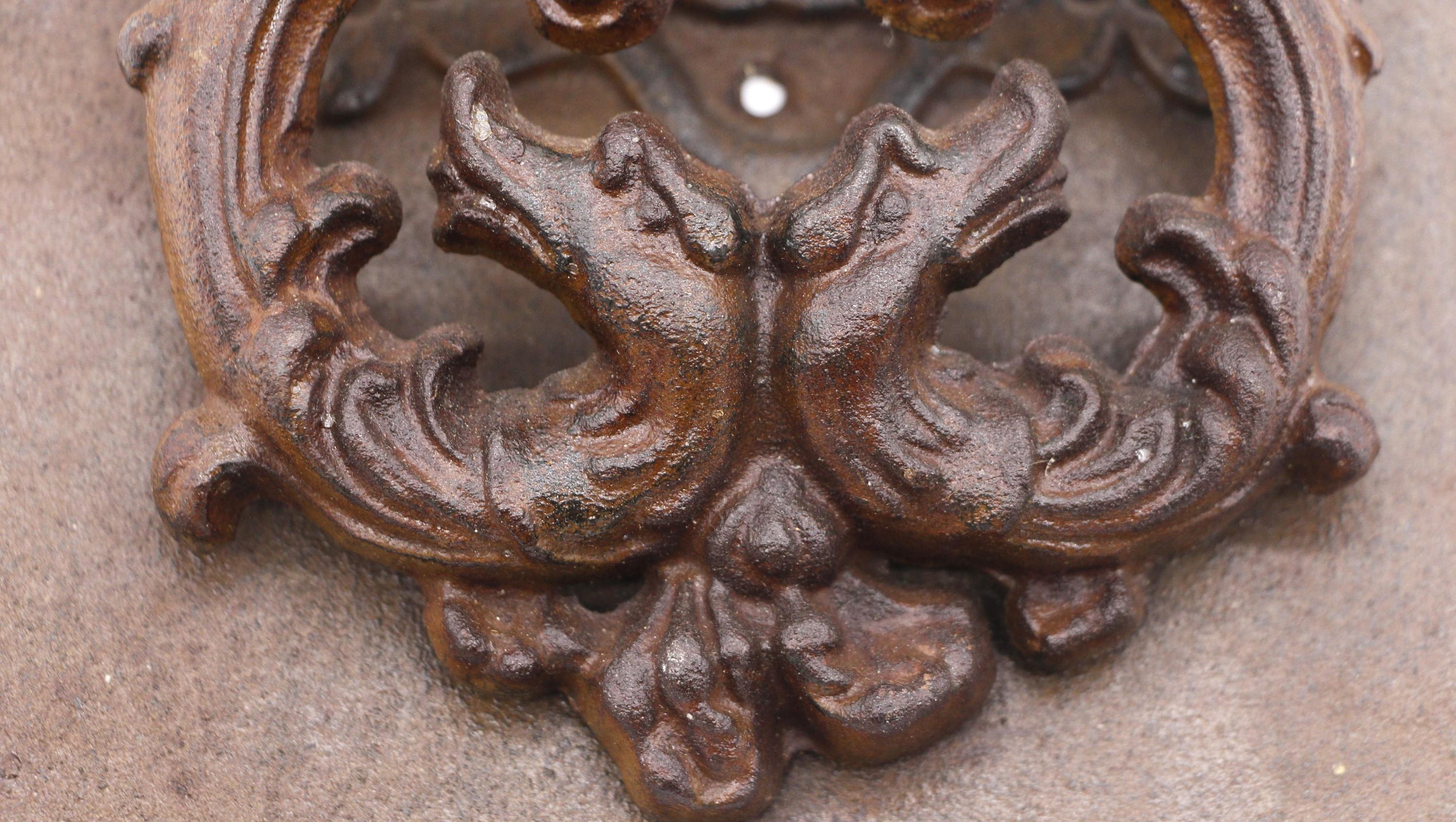 Figural Griffin Rectangular Cast Iron Ornate Door Knocker In Good Condition For Sale In New York, NY