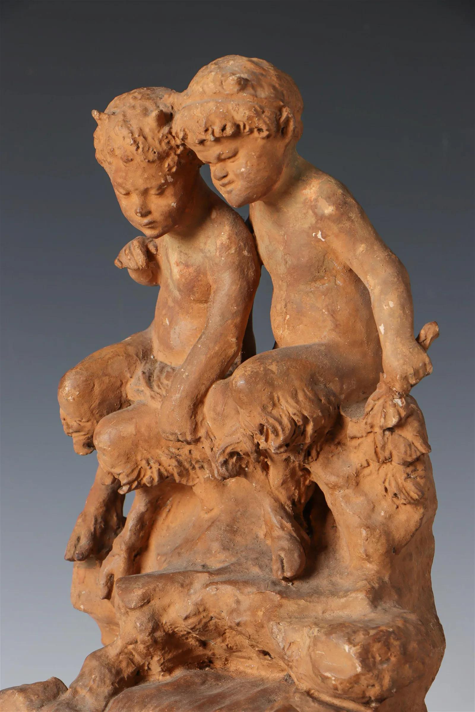 Figural Group of Fauns in a Naturalistic Setting, 19th Century French In Good Condition For Sale In Doylestown, PA