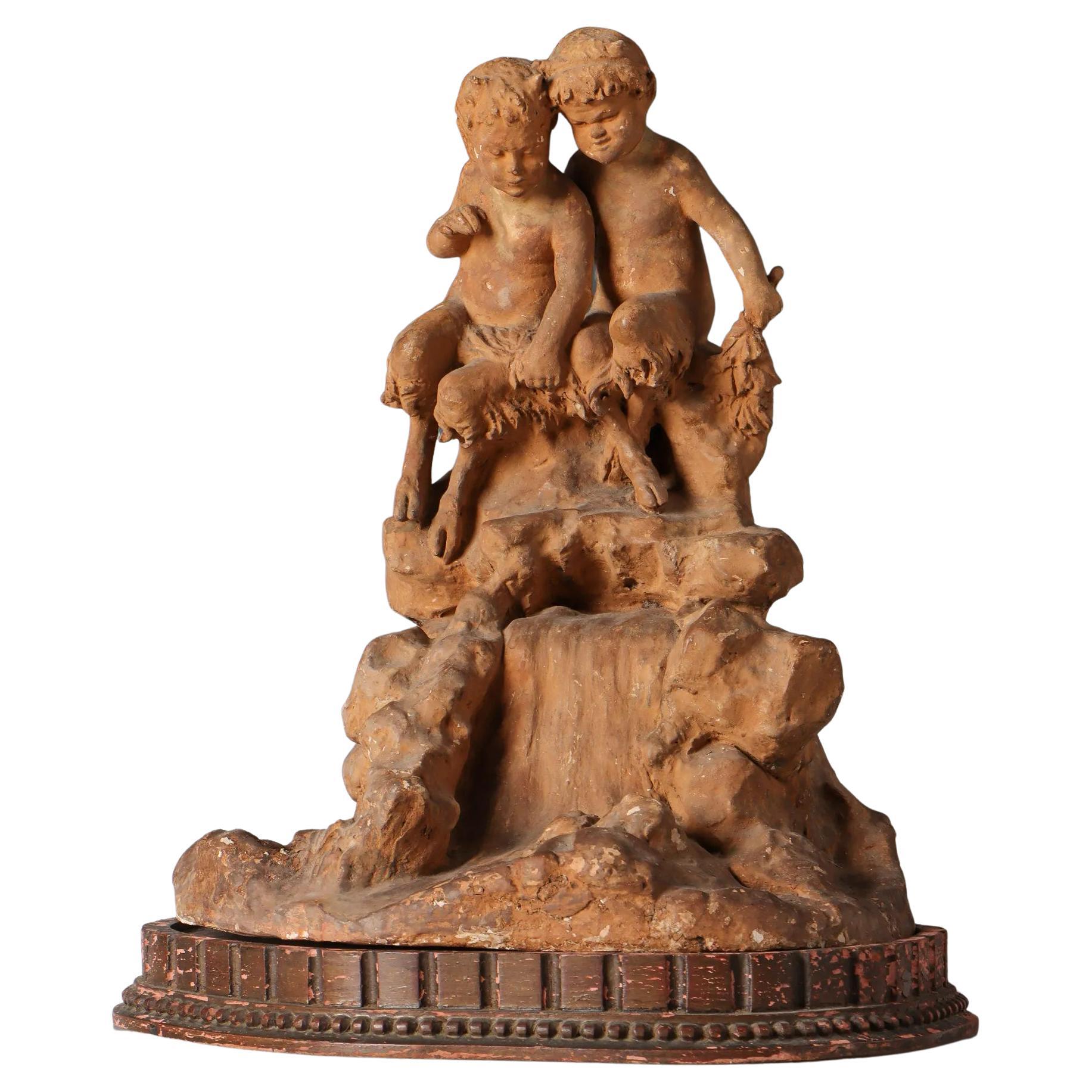 Figural Group of Fauns in a Naturalistic Setting, 19th Century French For Sale