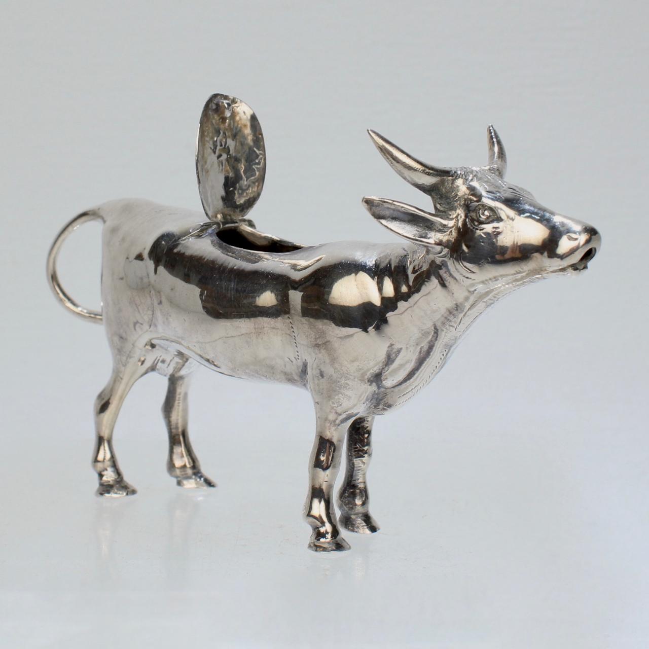 Figural Israel & Son Ltd. Sterling Silver Cow Creamer or Milk Pitcher For Sale 2