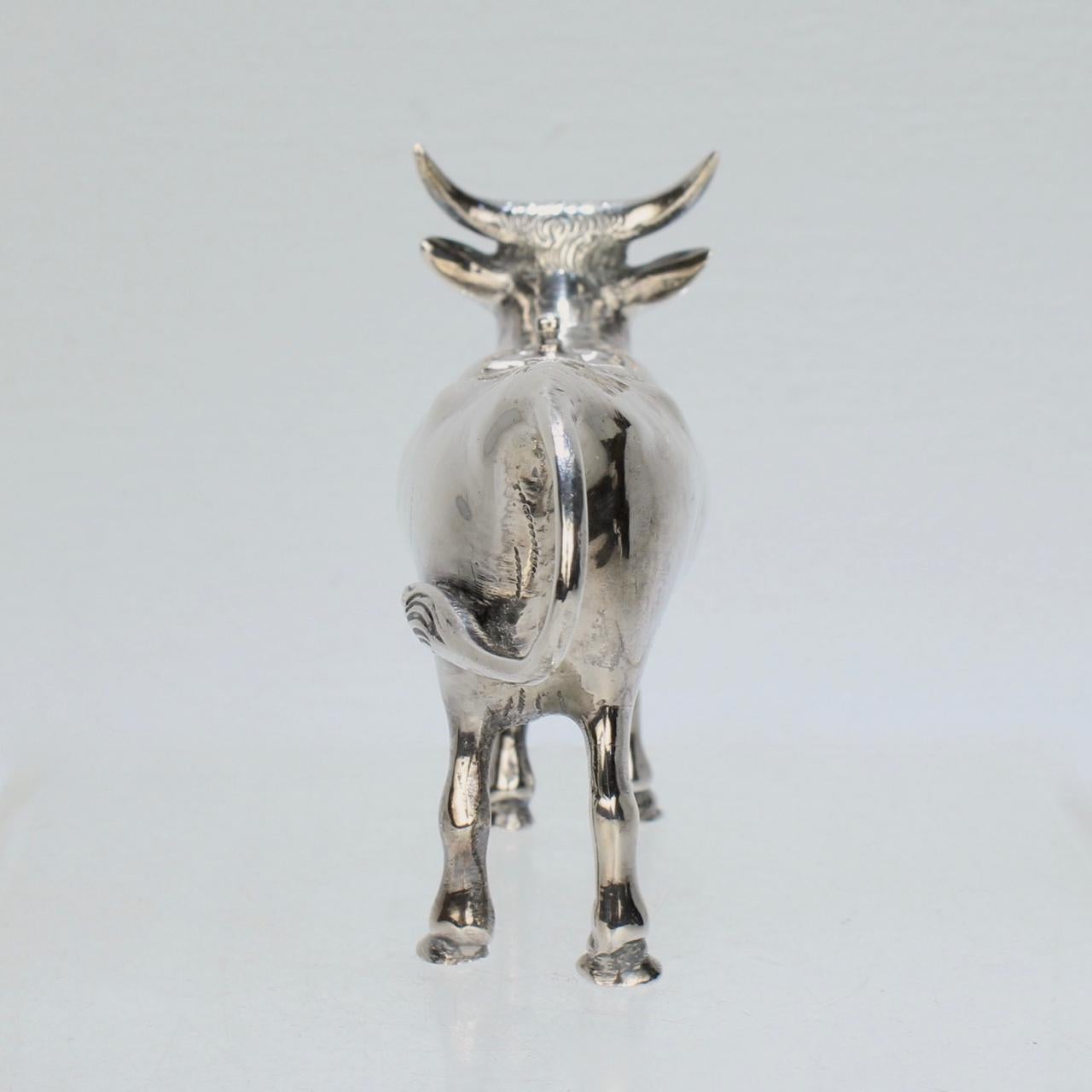 Gilded Age Figural Israel & Son Ltd. Sterling Silver Cow Creamer or Milk Pitcher For Sale