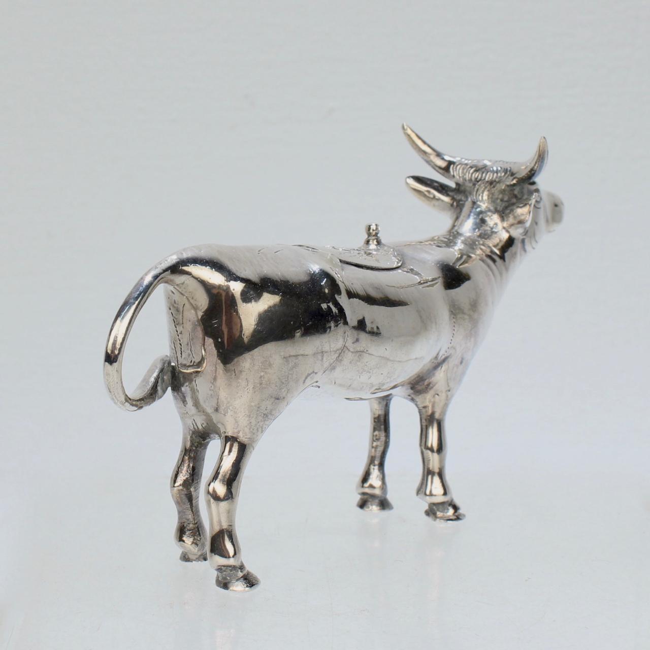 Figural Israel & Son Ltd. Sterling Silver Cow Creamer or Milk Pitcher In Good Condition For Sale In Philadelphia, PA