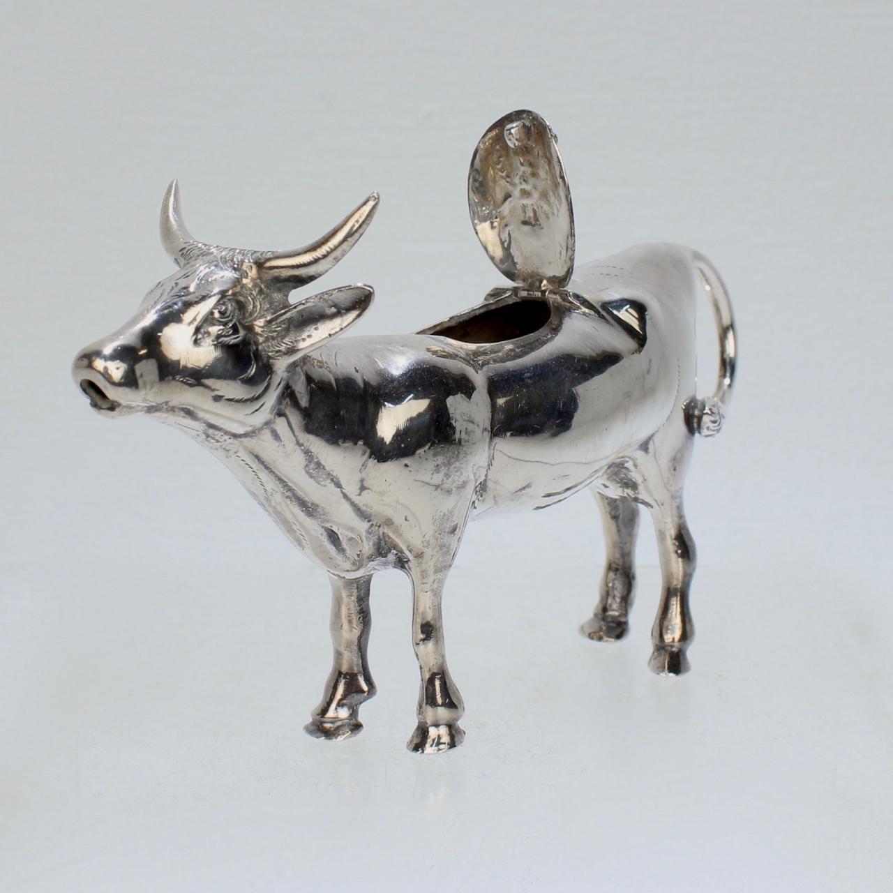Figural Israel & Son Ltd. Sterling Silver Cow Creamer or Milk Pitcher For Sale 1
