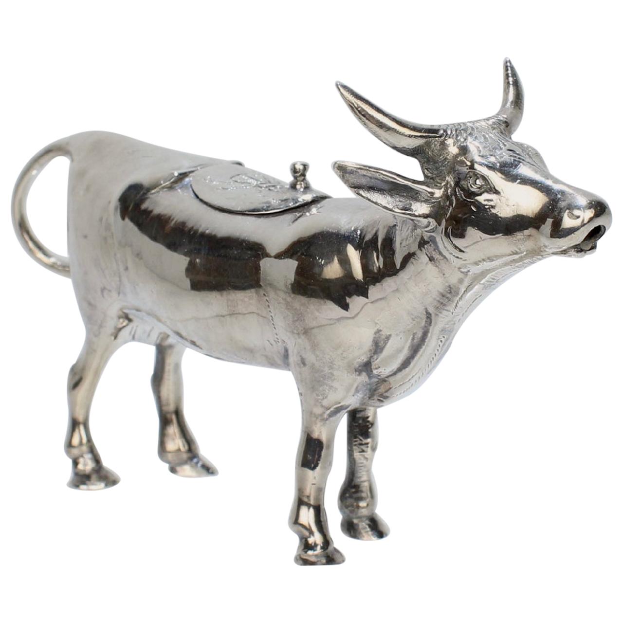 Figural Israel & Son Ltd. Sterling Silver Cow Creamer or Milk Pitcher For Sale