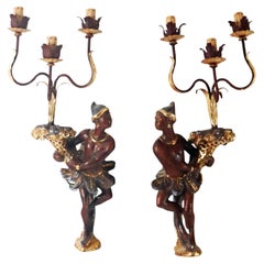 Figural Italian Hollywood Regency Wall Sconce pair Unique, 1950s