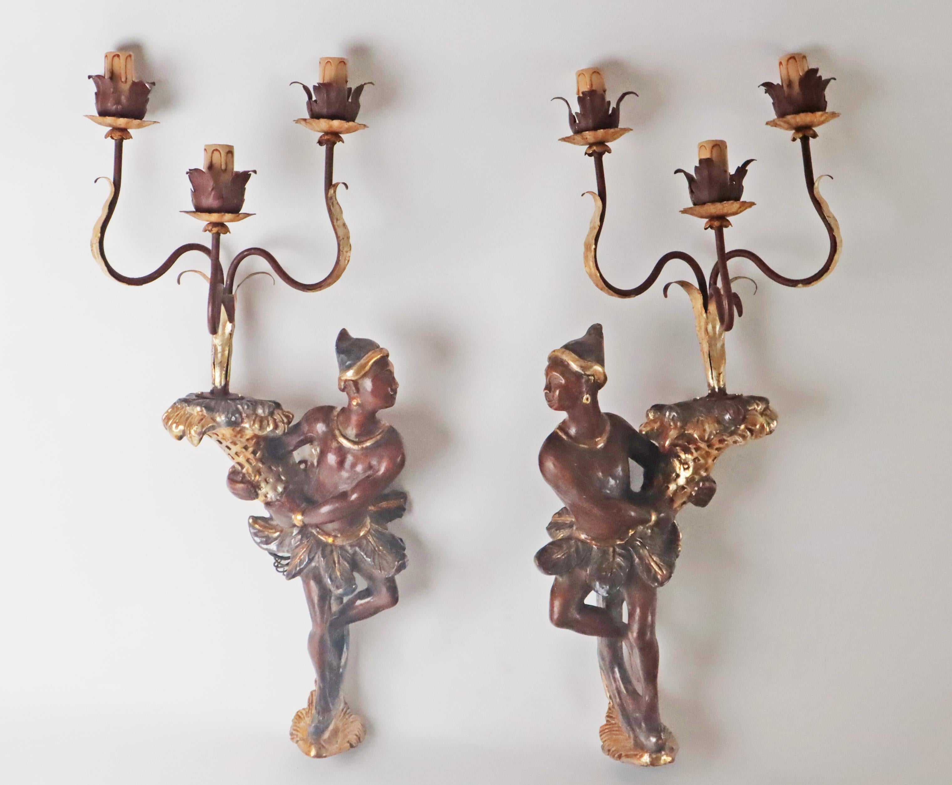 Figural Italian Hollywood Regency Wall Sconce pair Unique, 1950s For Sale 1