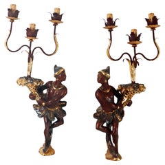 Figurales italienisches Hollywood-Regency-Wandleuchterpaar, einzigartig, 1950er Jahre
