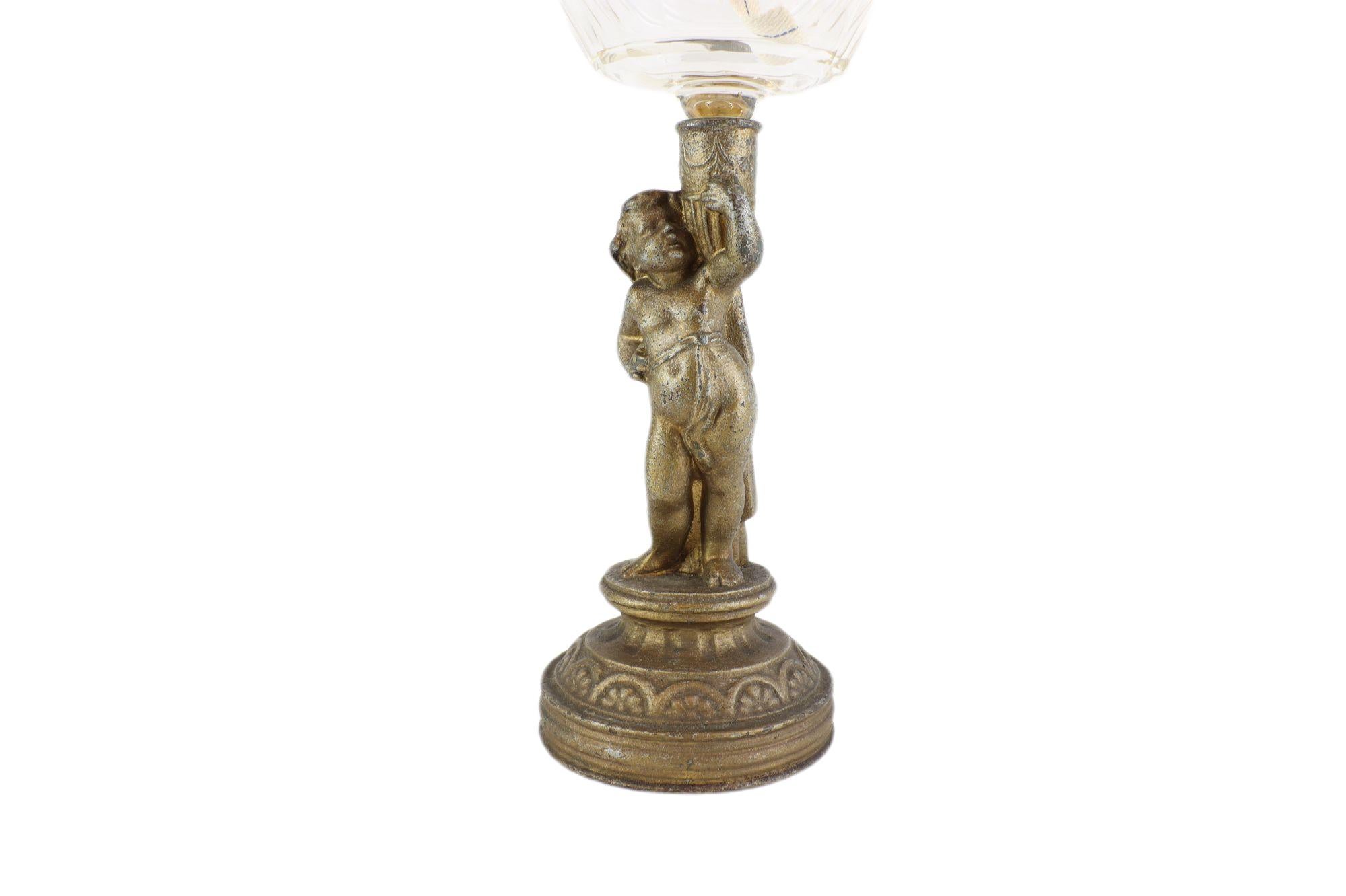 This beautiful processing of a figural kerosene lamp was created in the workshops of the Vienna company R.DITMAR WIEN, which in its time specialized in the production of kerosene lamps.

Specifically, this lamp was made around 1900, is in its