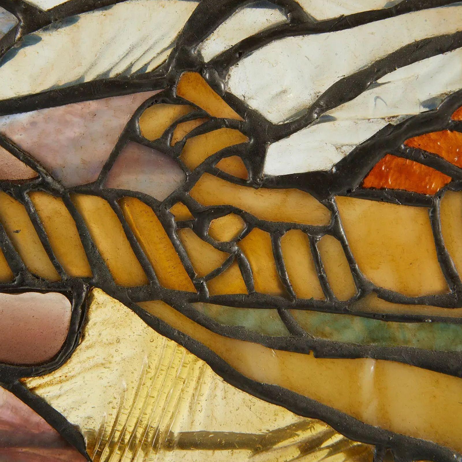 Figural Leaded Tiffany Quality Glass Window In Good Condition In Los Angeles, CA