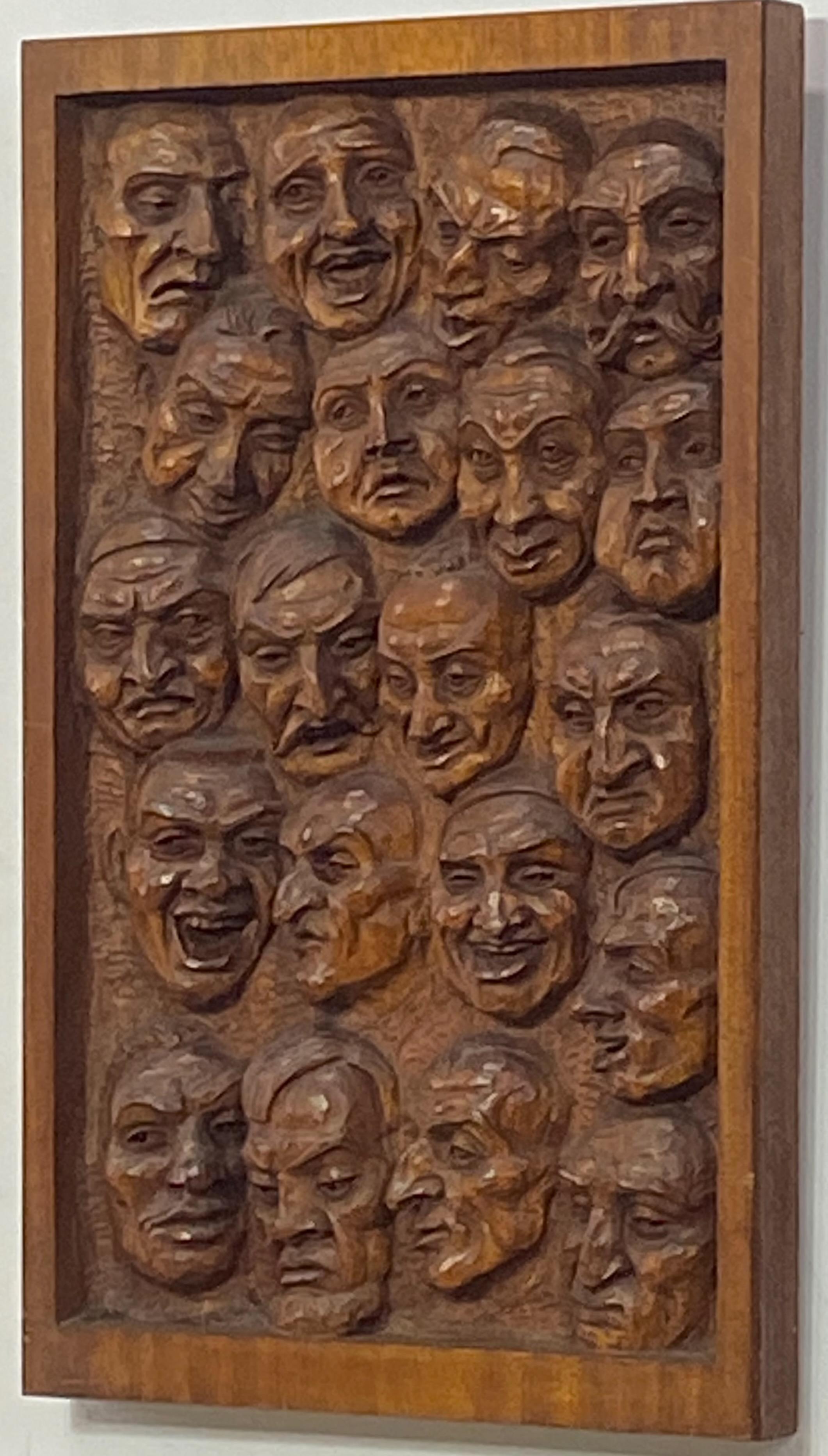 Carved Figural Mahogany Wall Sculpture by Swedish / American Artist Emil Janel, 1934