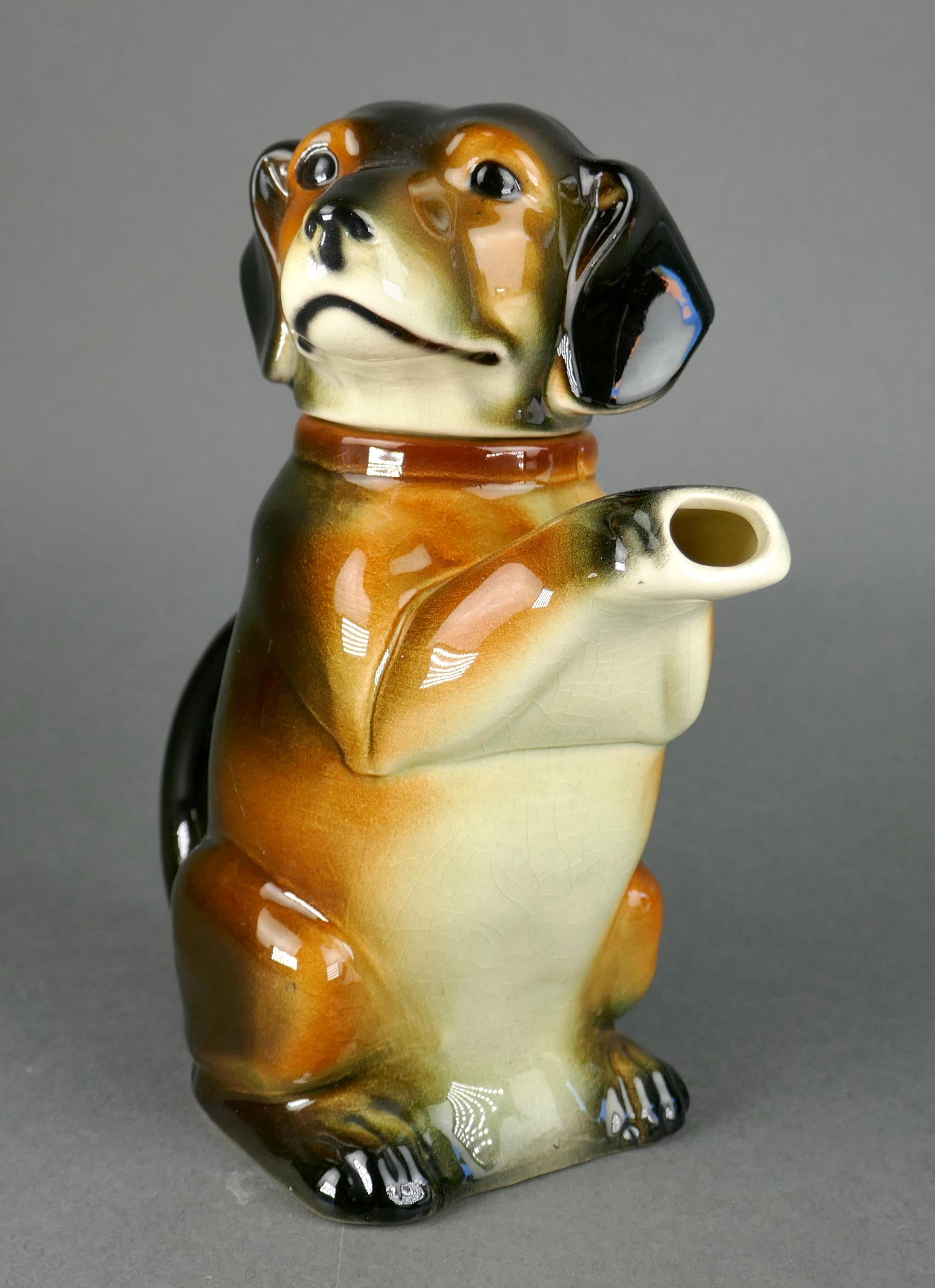 Tetera figurada de mayólica Erphila Perro Teckel c.1920-1940 Fabricada en Alemania Art Decó en venta