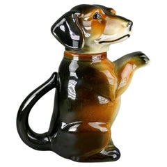 Figural Majolica Erphila Dachshund Dog Teapot c.1920-1940 Made in Germany