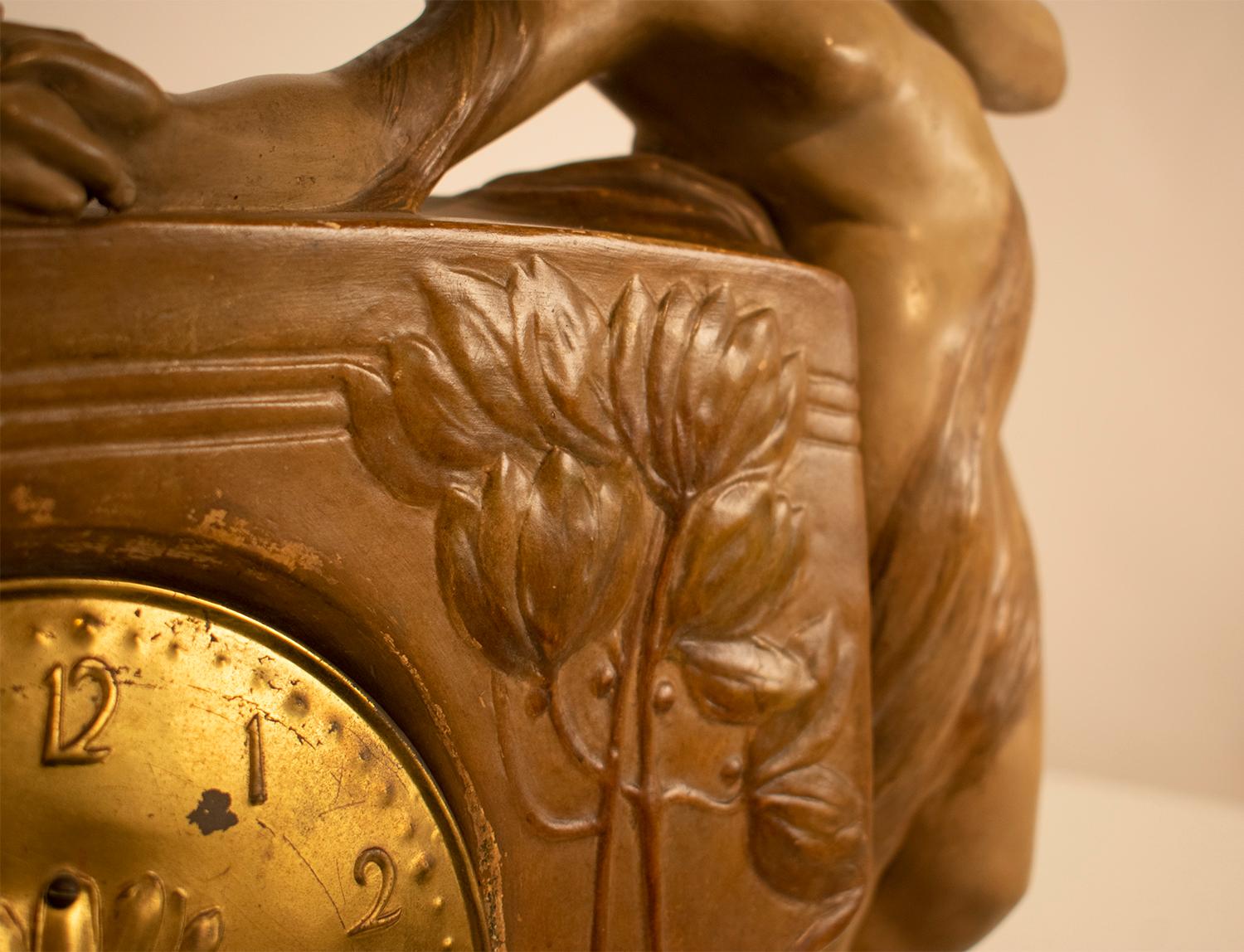 Figural Mantel Clock by Goldscheider, 1890's 3