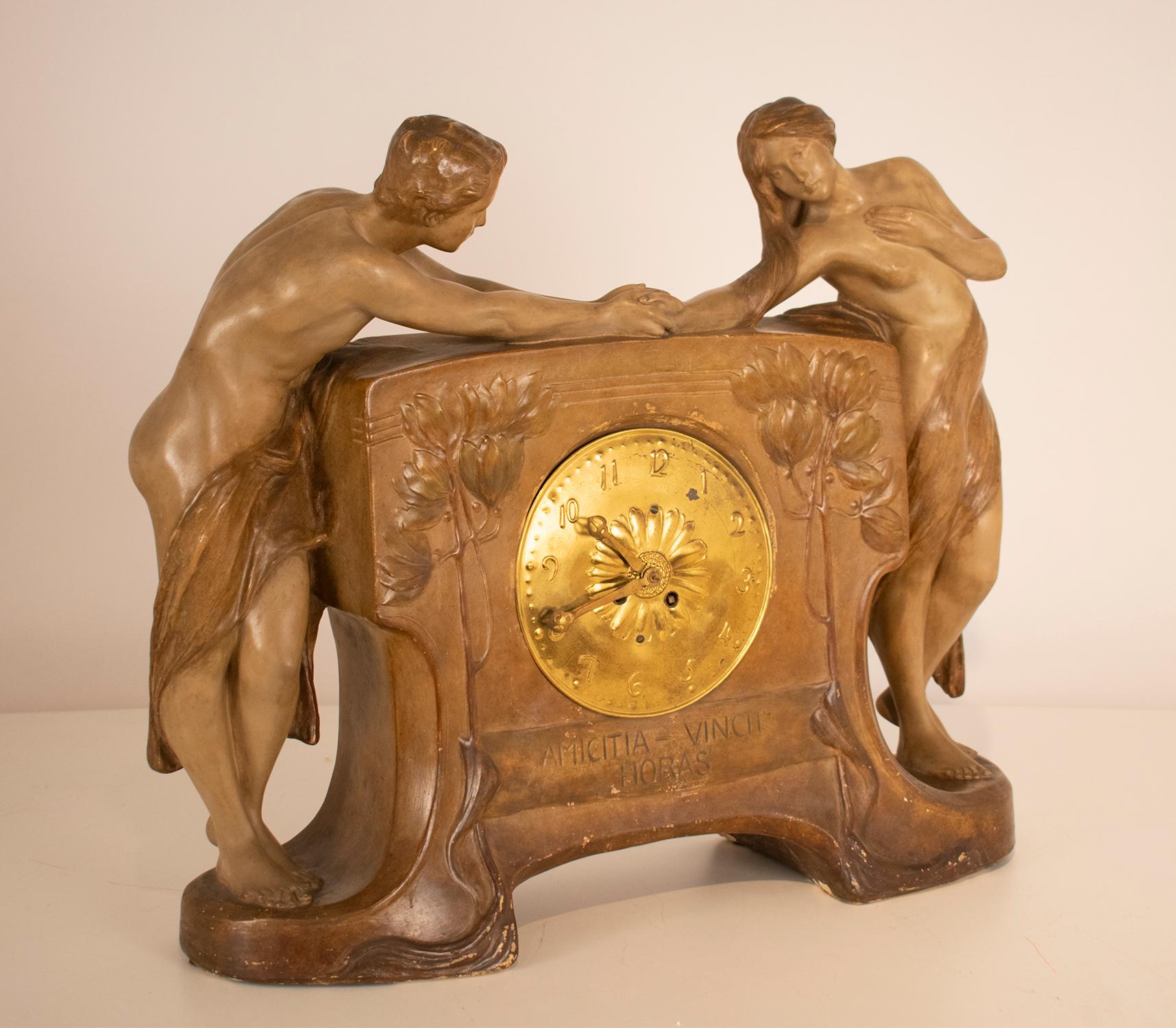 Figural Mantel Clock by Goldscheider, 1890's 1