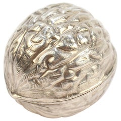 Figural Mexican Sterling Silver Walnut Pill Box from the Mario Buatta Collection