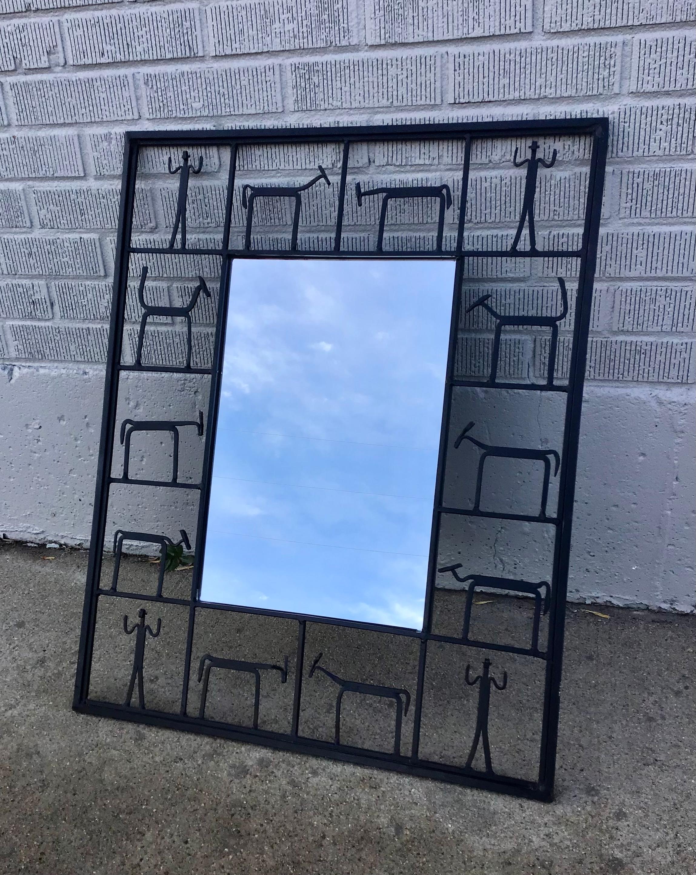 Mid-Century Modern Figural Mirror Attributed to Frederick Weinberg For Sale