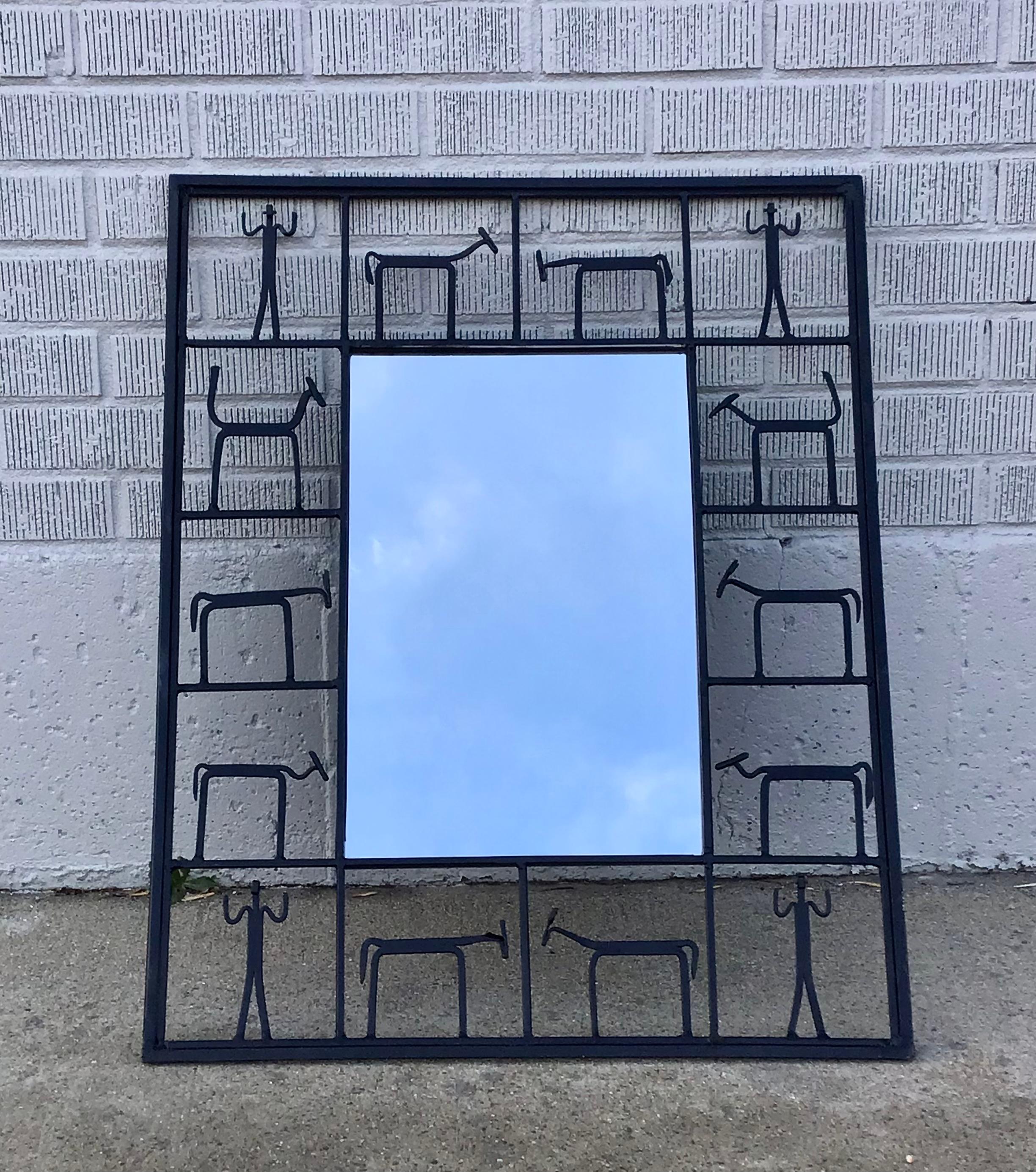 Iron Figural Mirror Attributed to Frederick Weinberg For Sale
