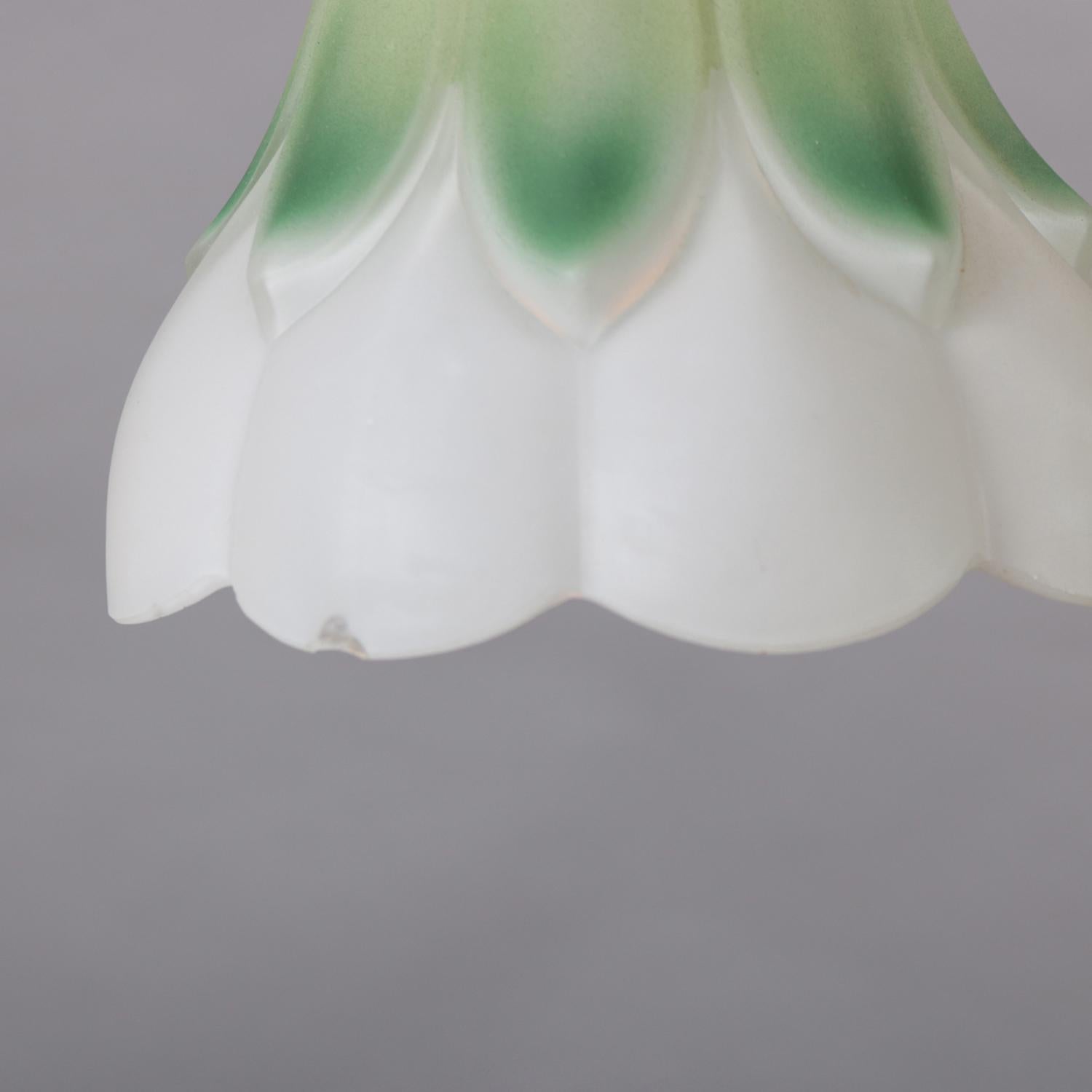 Figural Neoclassical Brass Ceiling Light Fixture with Floral Form Shades 4