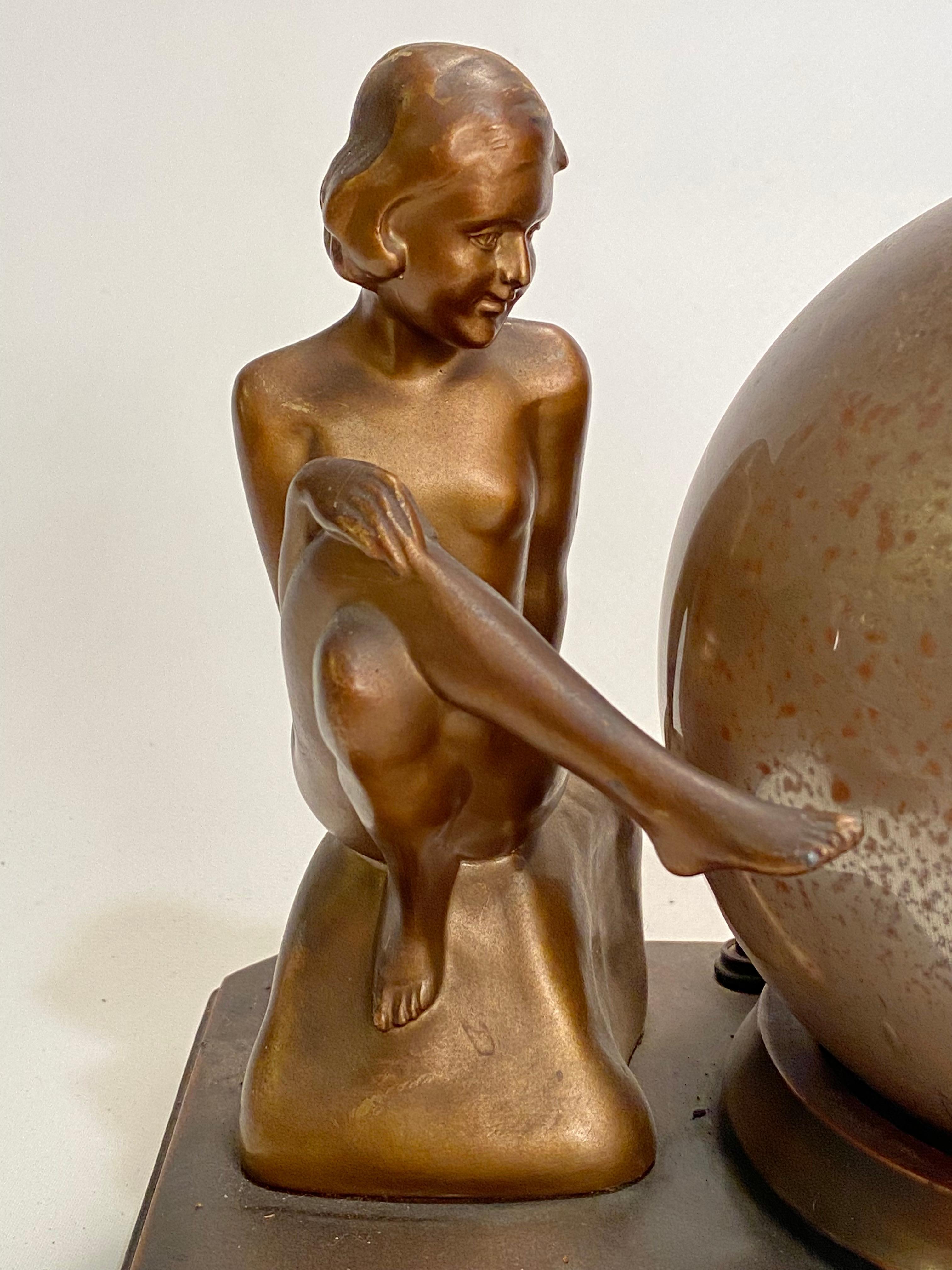 Mid-20th Century Figural Nude Nuart Creations NYC Art Deco Table Lamp
