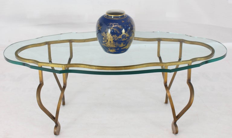 Figural Oval 3/4 Glass Gold Wrought Iron Base Coffee Table ...