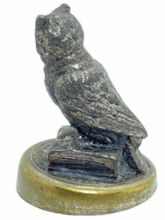 Figural Owl Vienna Bronze Metal Bottle Stopper Topper Barware, Austria, 1910s