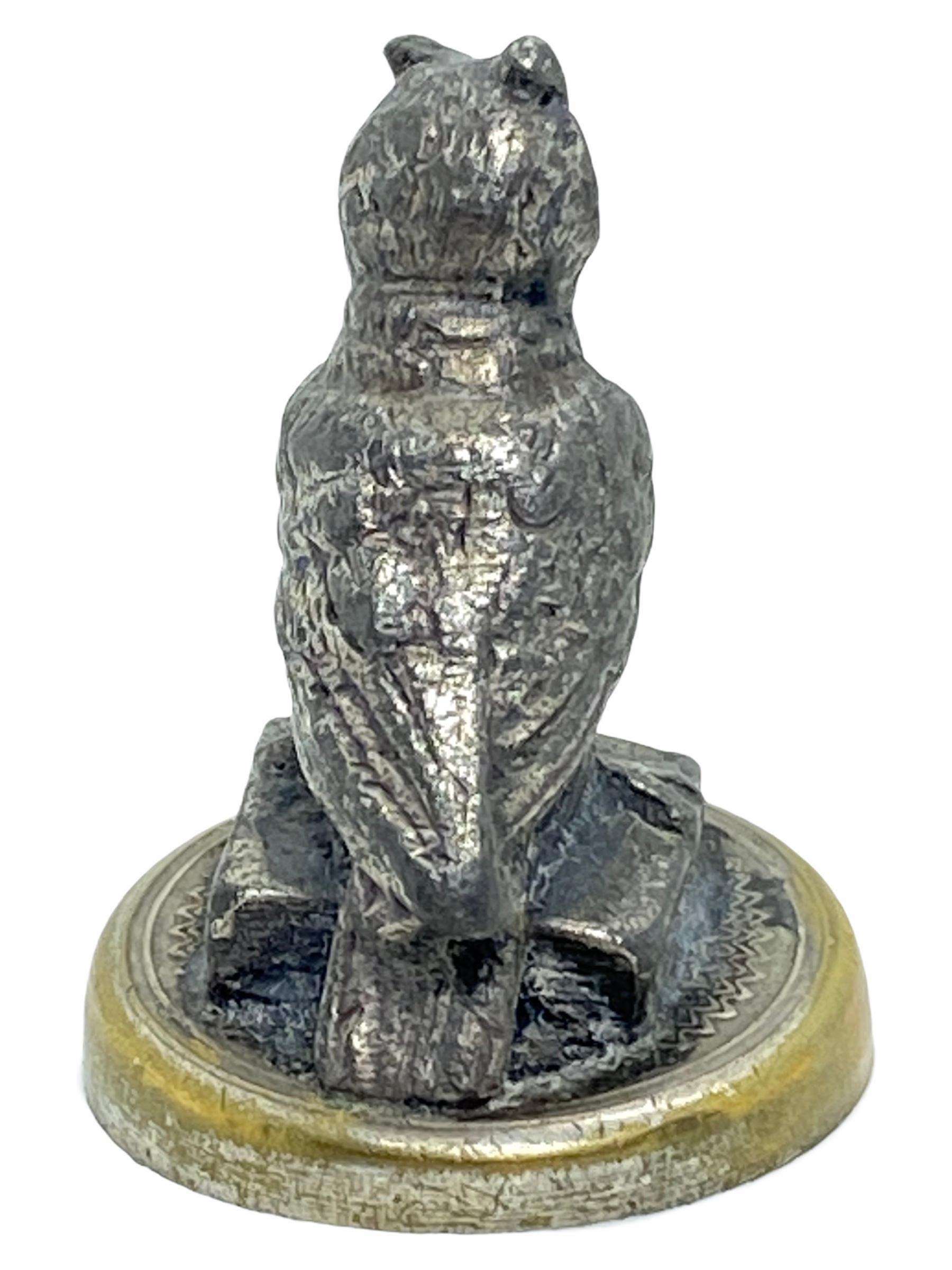 Art Nouveau Figural Owl Vienna Bronze Metal Bottle Stopper Topper Barware, Austria, 1910s For Sale