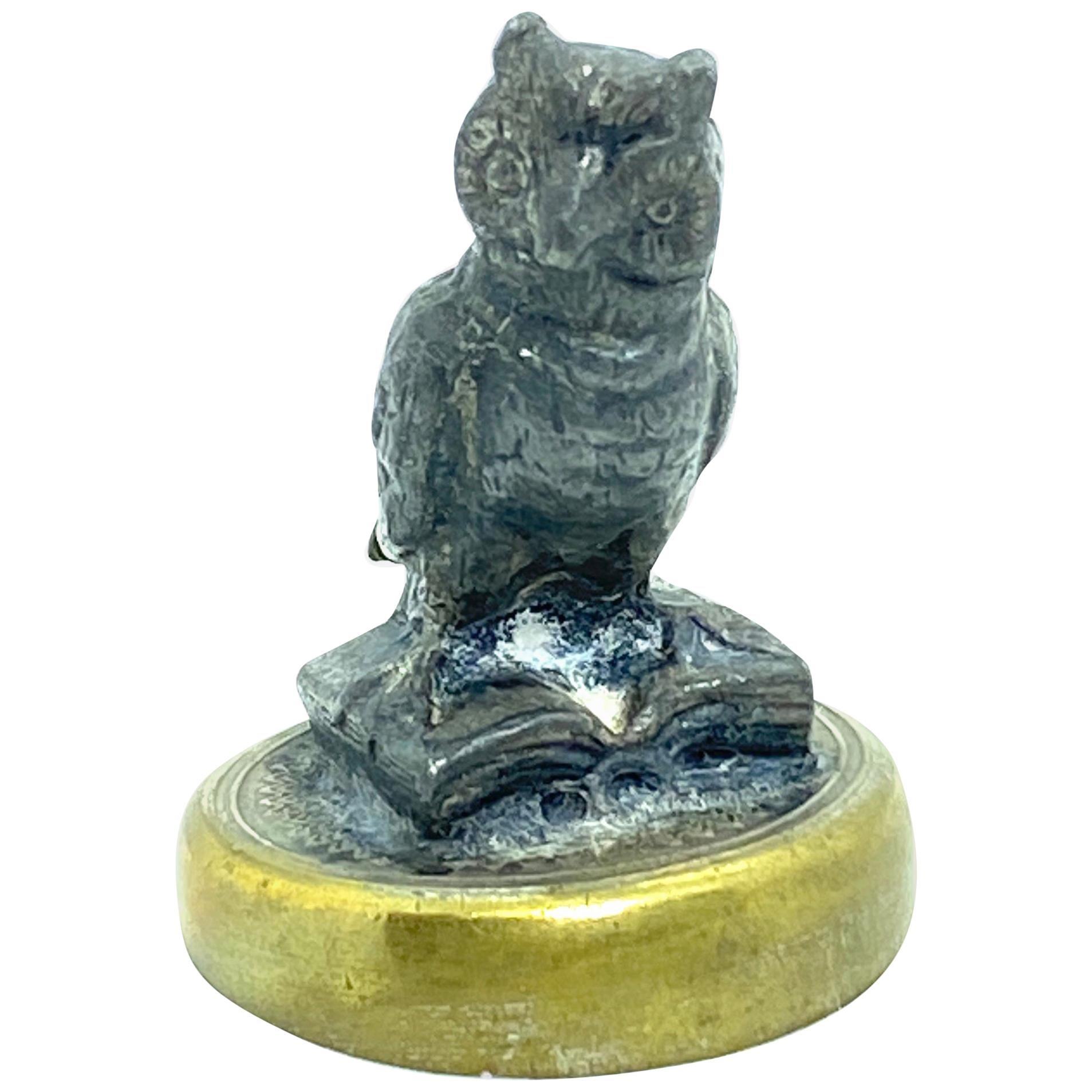 Figural Owl Vienna Bronze Metal Bottle Stopper Topper Barware, Austria, 1910s