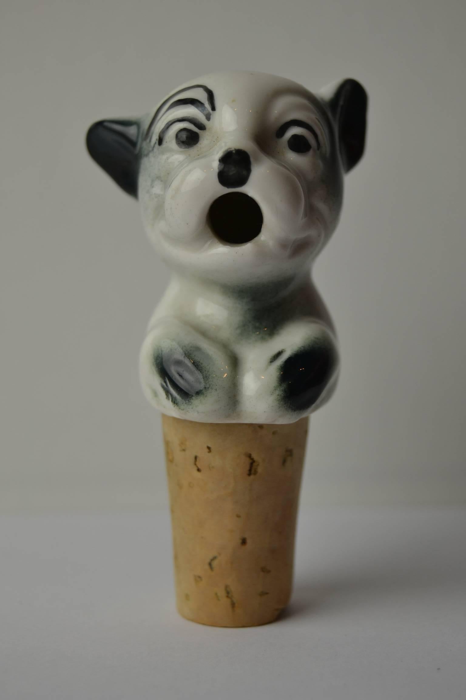Figural Porcelain Bottle Stopper with Bonzo the Caricature Dog For Sale 2