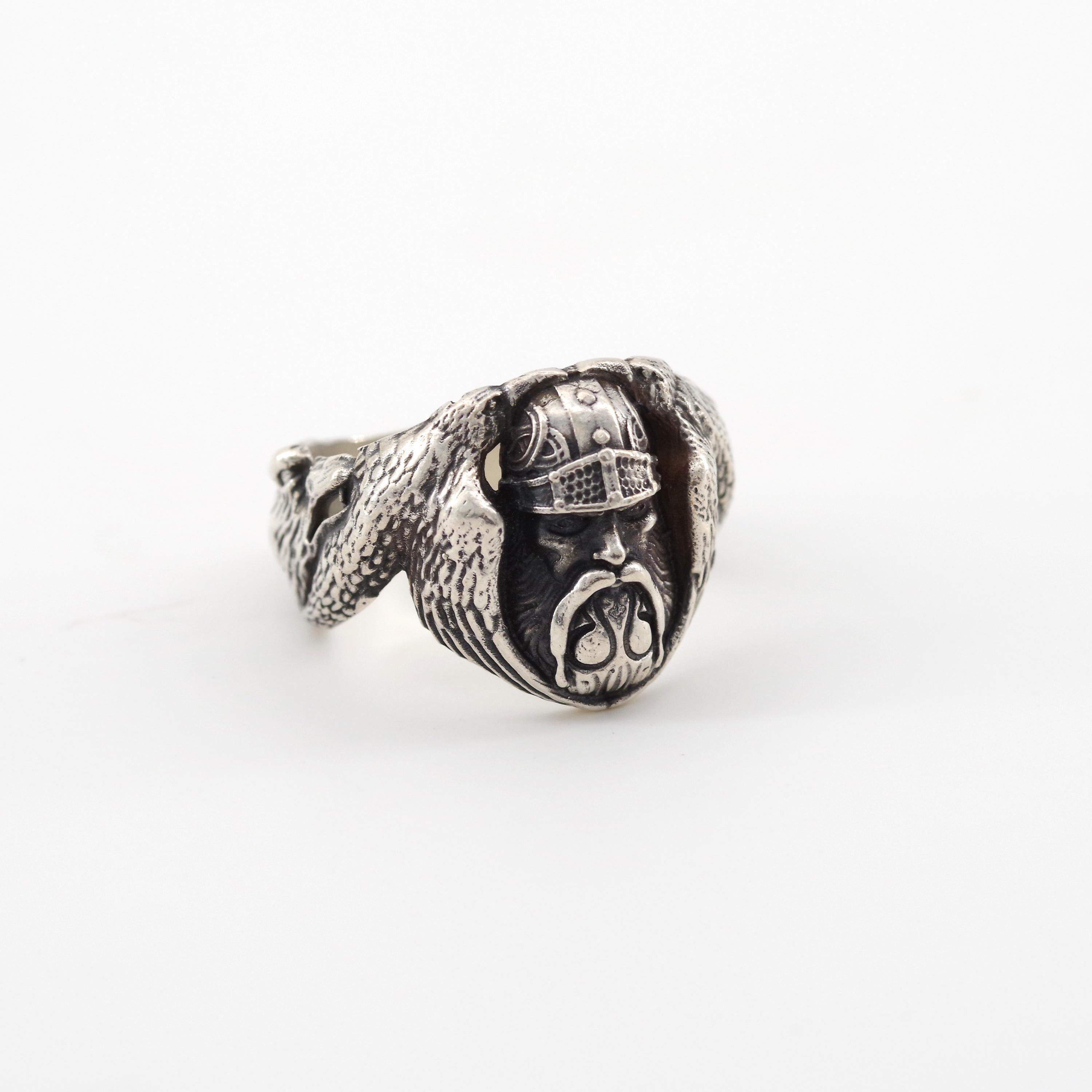 What, you have one of these already? No, I'm afraid you're mistaken. Perhaps your figural ring depicts Mímir. This is Odin, the Norse God associated with wisdom, royalty, wisdom, good health and knowledge (among other things). Odin is a war god but