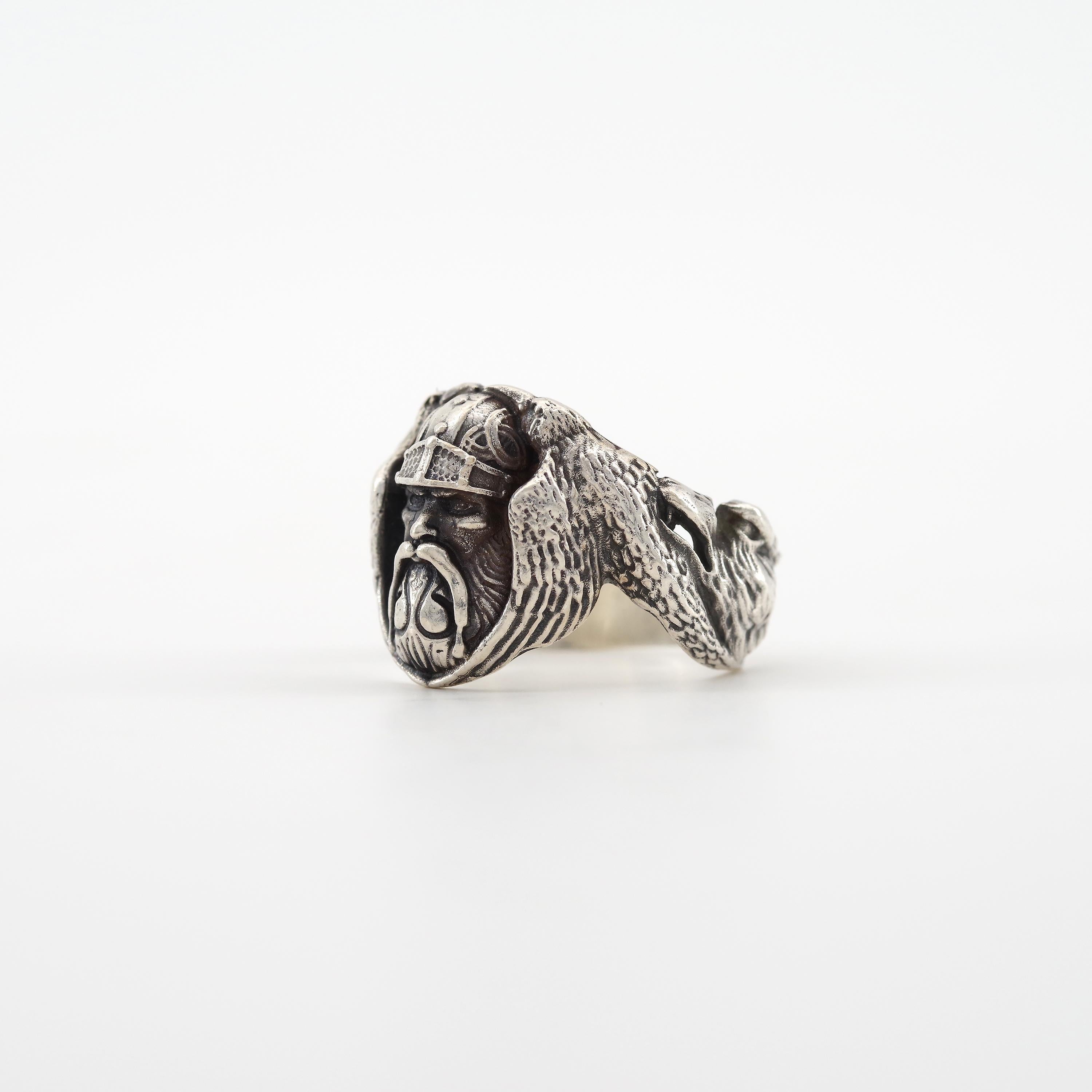 Figural Ring Depicting Odin the Norse God circa 1930 is Beyond Rare In Good Condition In Southbury, CT