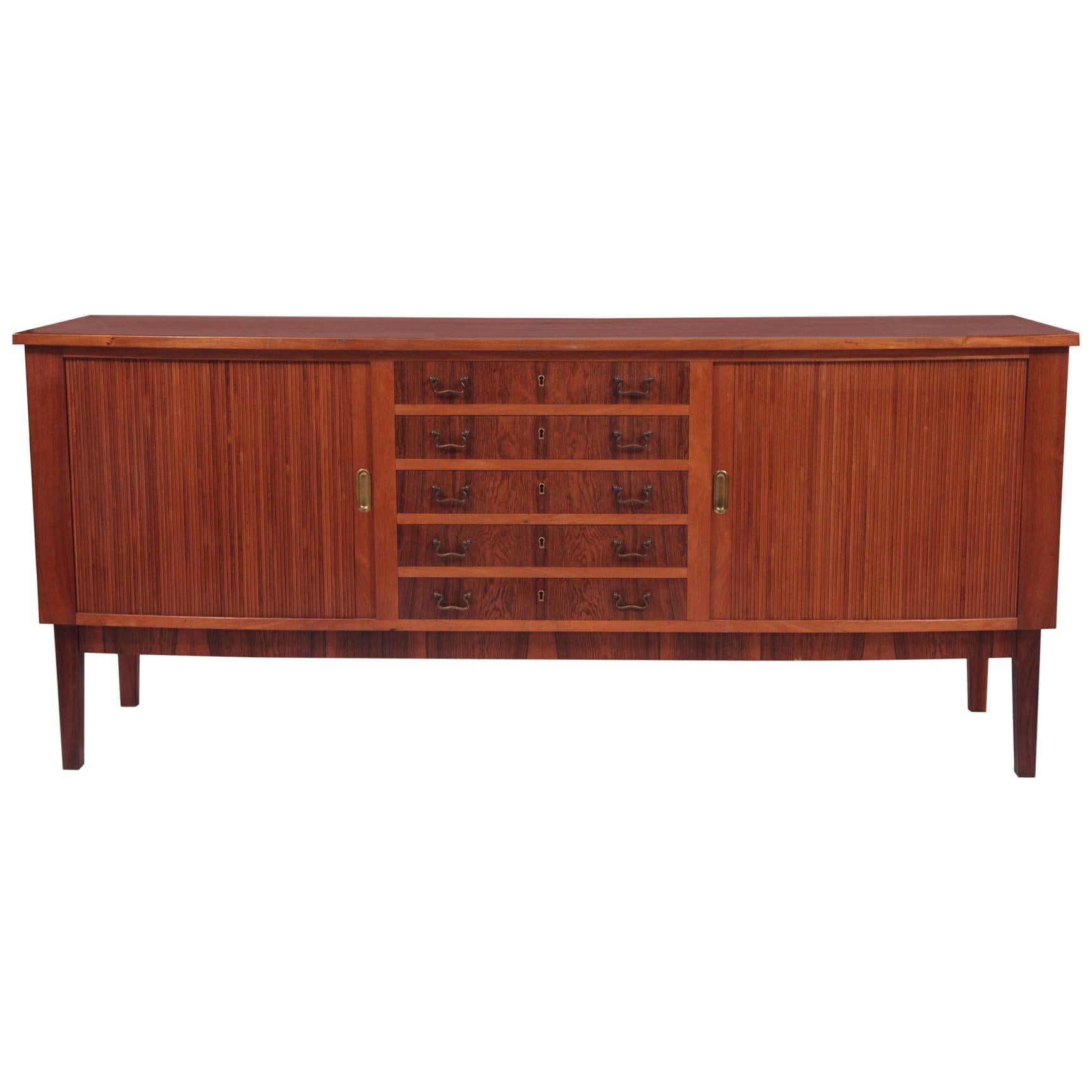 Figural Rosewood Brass and Tambour Door Credenza