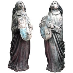 Figural Sculpture Architectural Brackets / Nautical Figureheads Weathered Patina