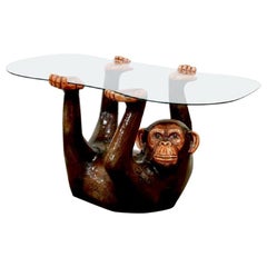 Figural Sergio Bustamante Monkey Glass-Top Hourglass Coffee Table, 1970s