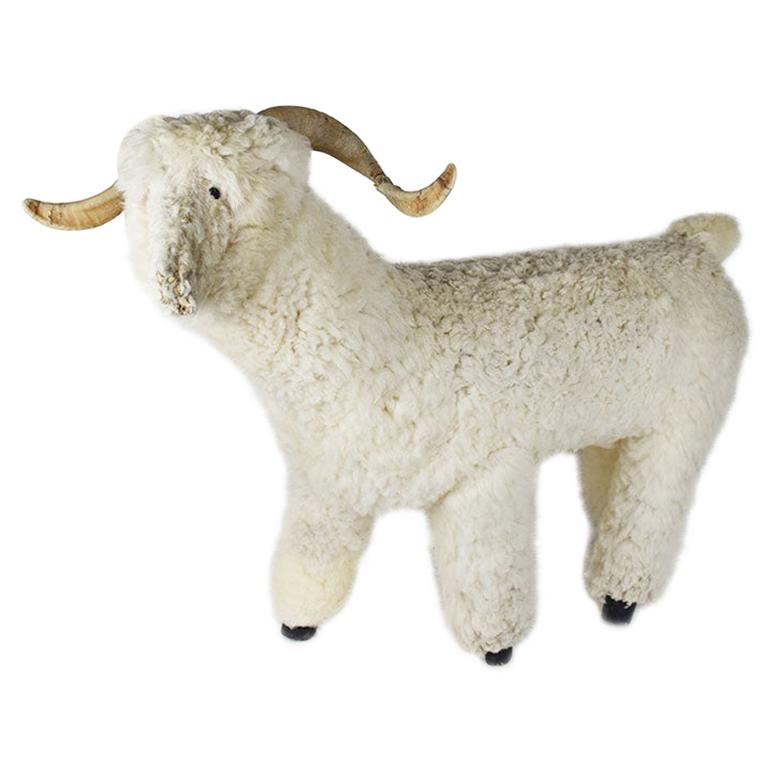 Figural Shearling Sheep Goat or Ram Sculpture or Bench After Claude Lalanne