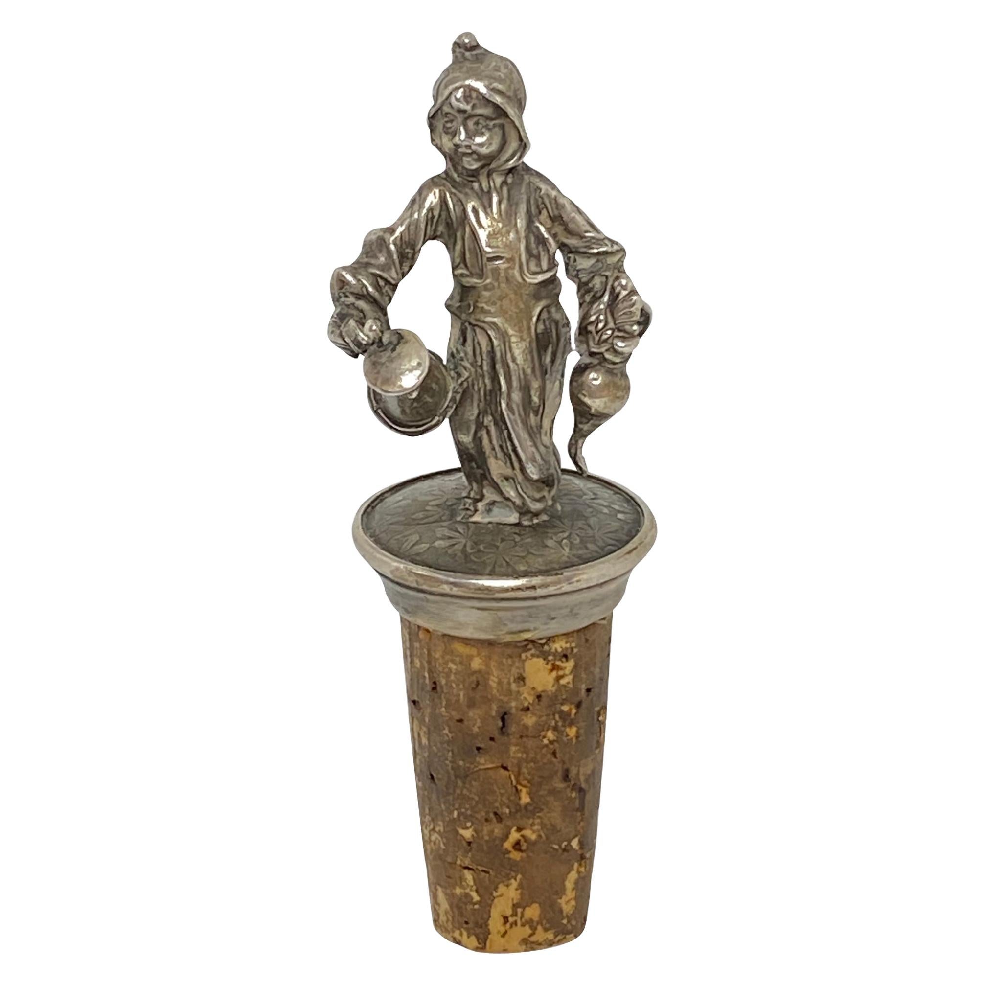 Figural Silver Munich Child Bottle Stopper Topper Barware, German, 1900s
