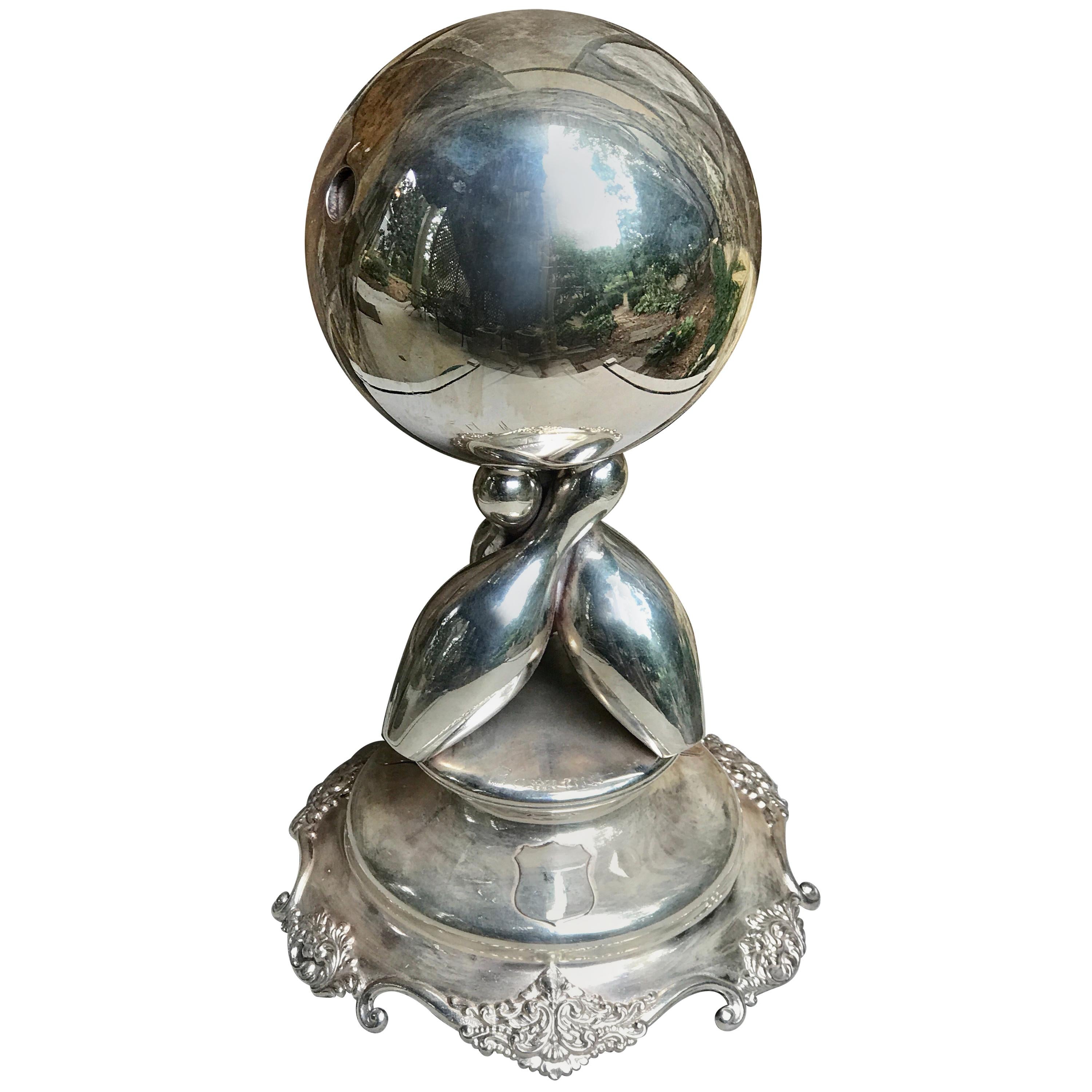 Figural Silver Plated 1918 Bowling Trophy For Sale