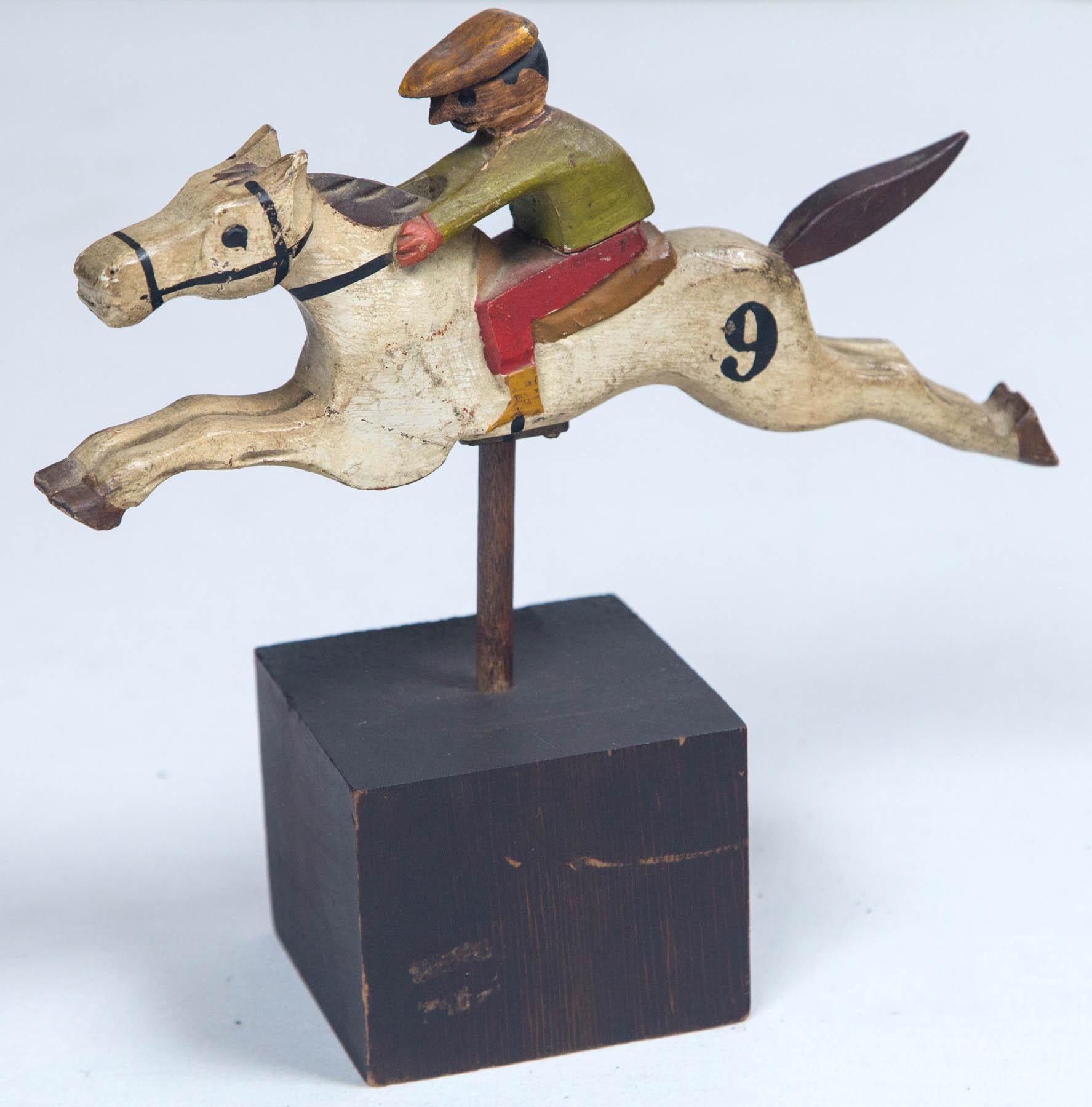 Carved Figural Steeplechase Horse and Rider, Early 20th Century