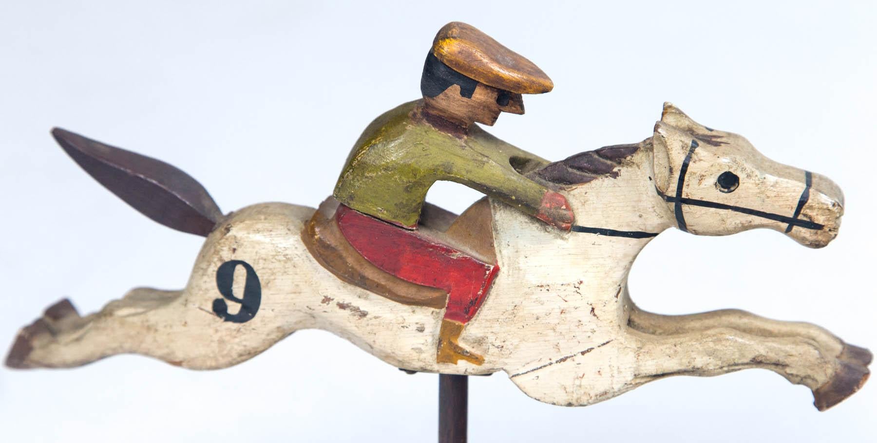 Wood Figural Steeplechase Horse and Rider, Early 20th Century