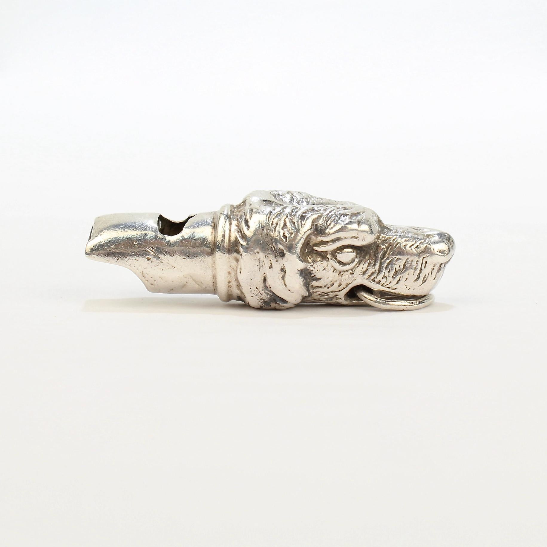Figural Sterling Silver Dog Whistle from the Mario Buatta Collection In Good Condition For Sale In Philadelphia, PA