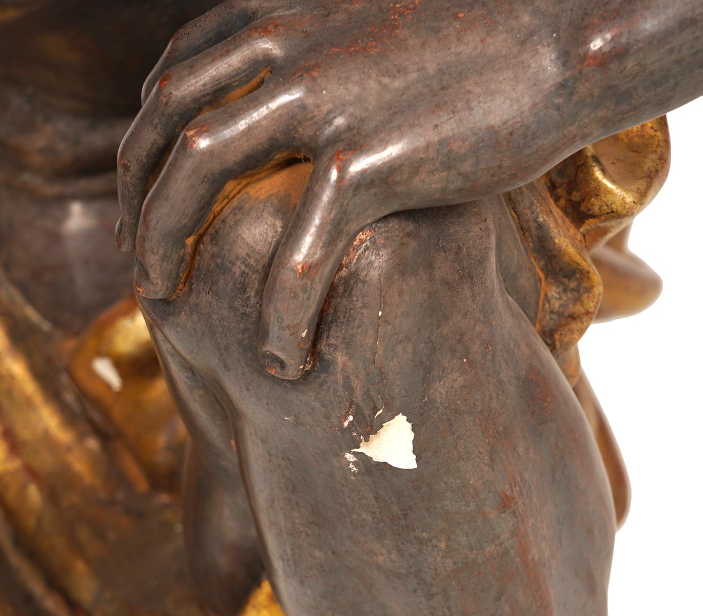 Italian Figural Table Bases of Two Exotic Male Figures Paint and Gilt Composition, 20 C.