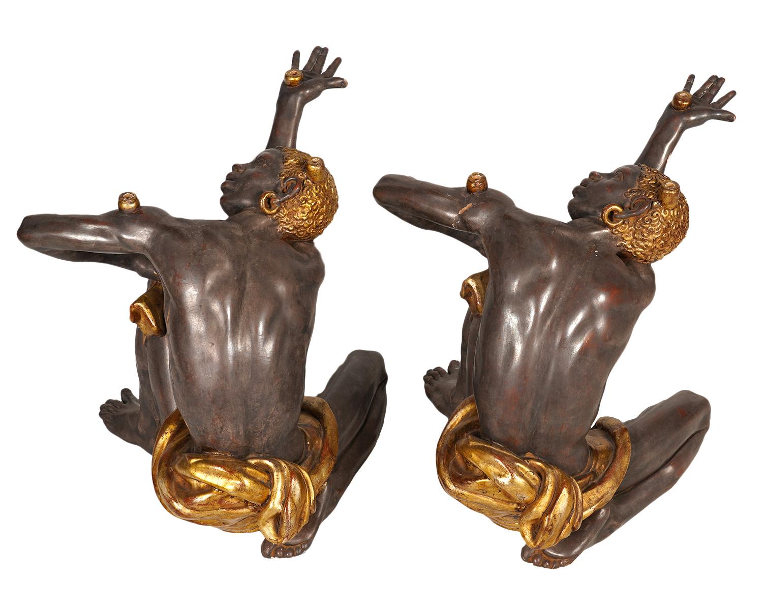 20th Century Figural Table Bases of Two Exotic Male Figures Paint and Gilt Composition, 20 C.