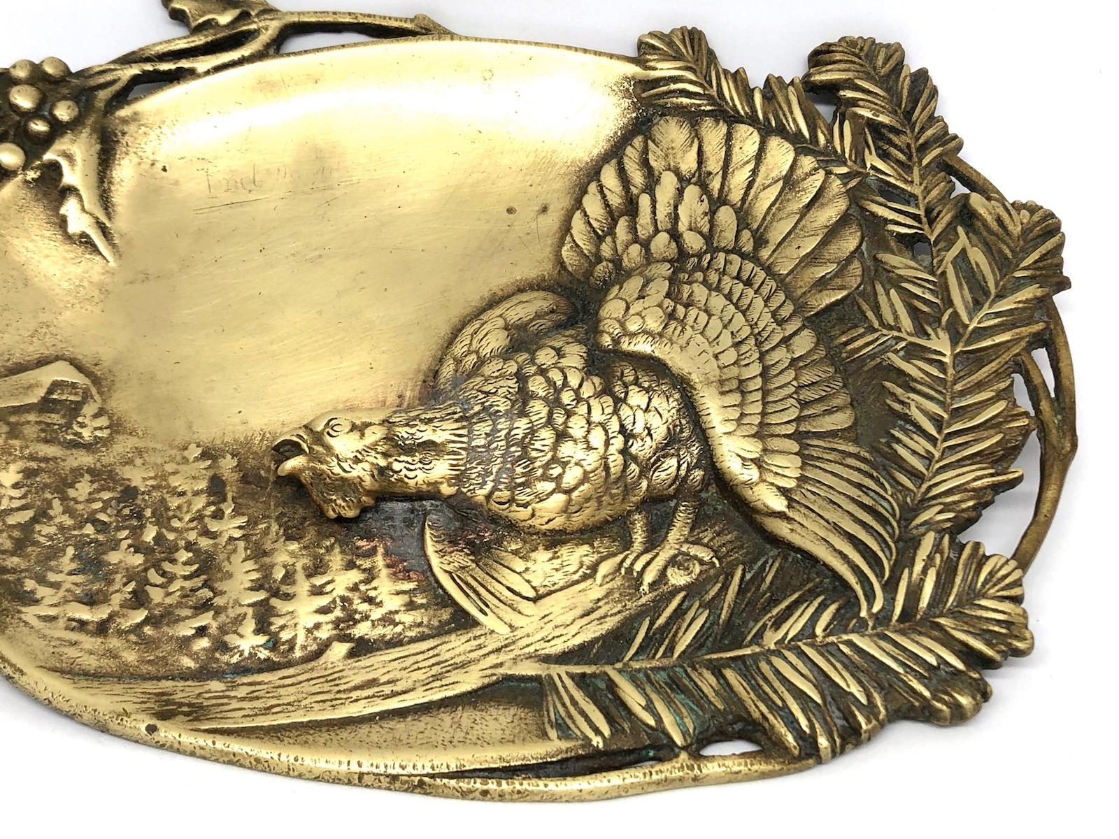 Italian Figural  Bronze Catchall, Wood Grouse and Mountain Motif Antique, German, 1920s