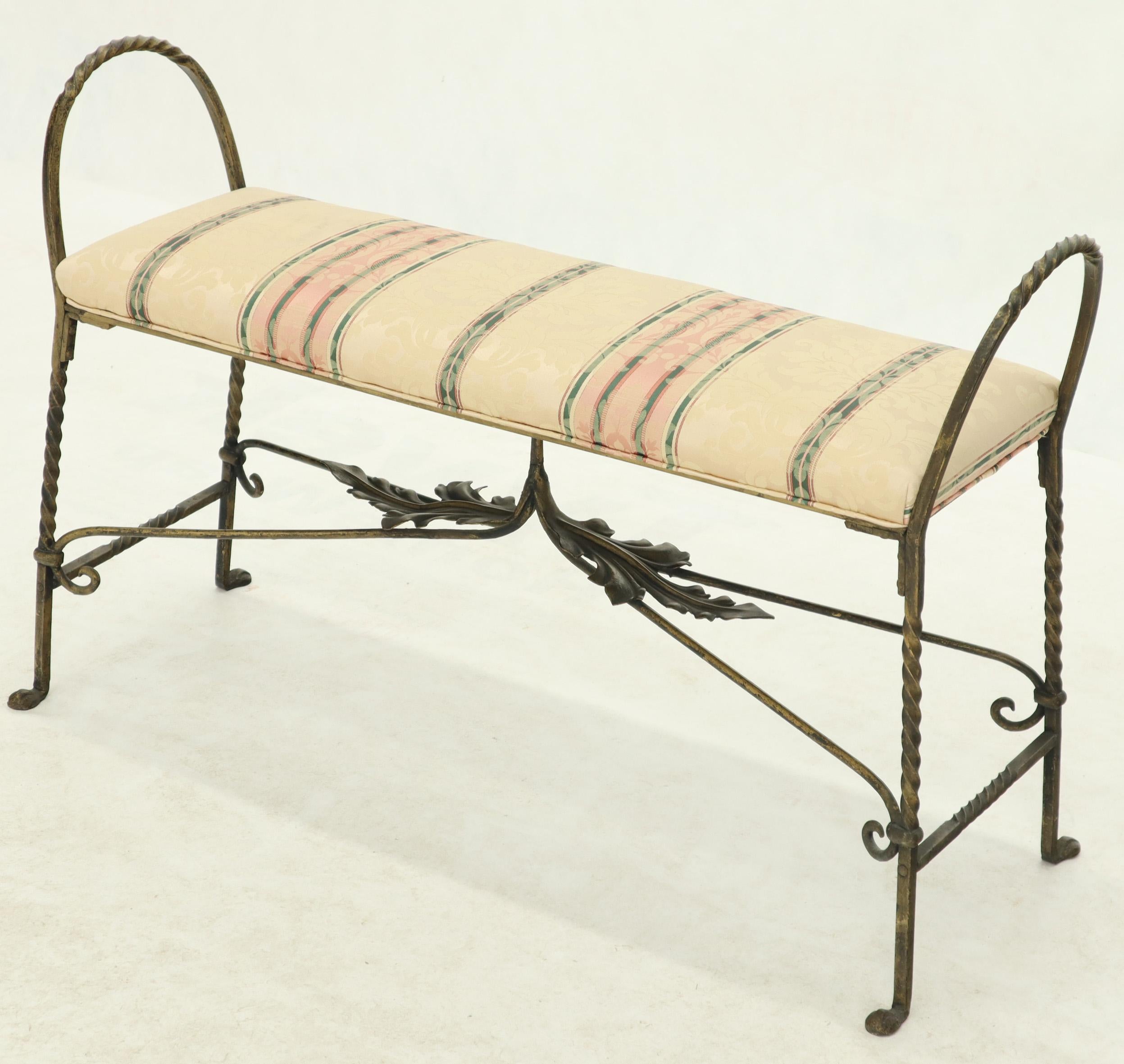Nice compact vintage wrought iron patinated brass finish window bench.