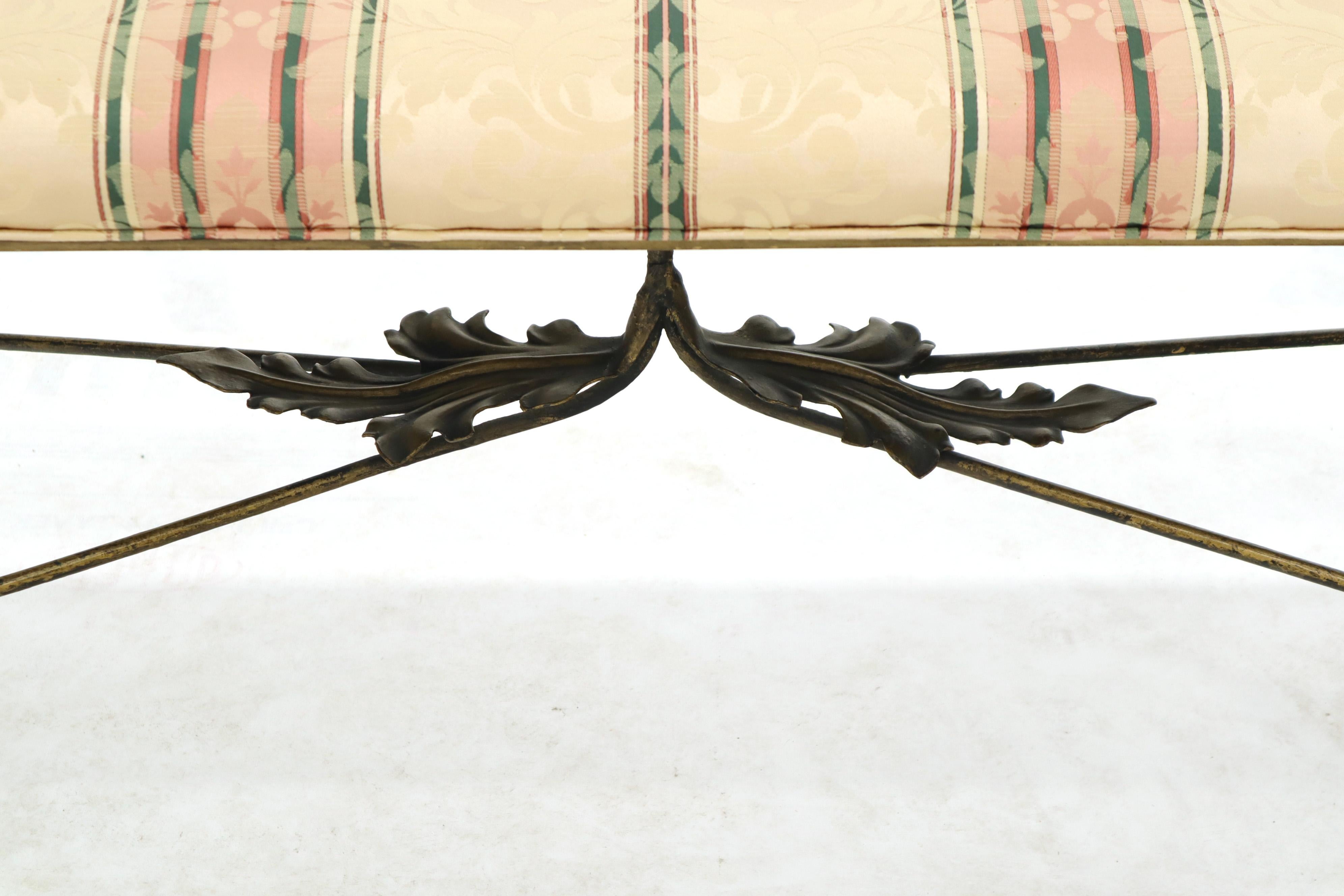 American Figural Twisted Wrought Iron Window Bench Grape Leaf Motive For Sale
